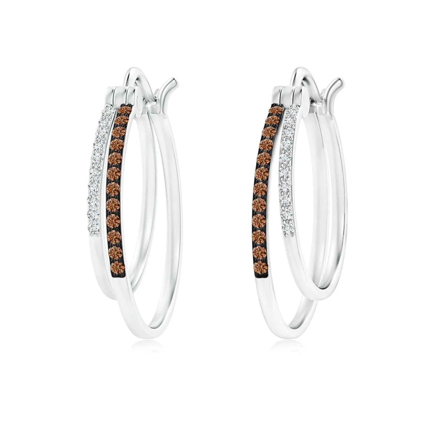 0.44 CTW Bar-Set Brown Diamond Huggie Hoop Earrings in Platinum - Image 8