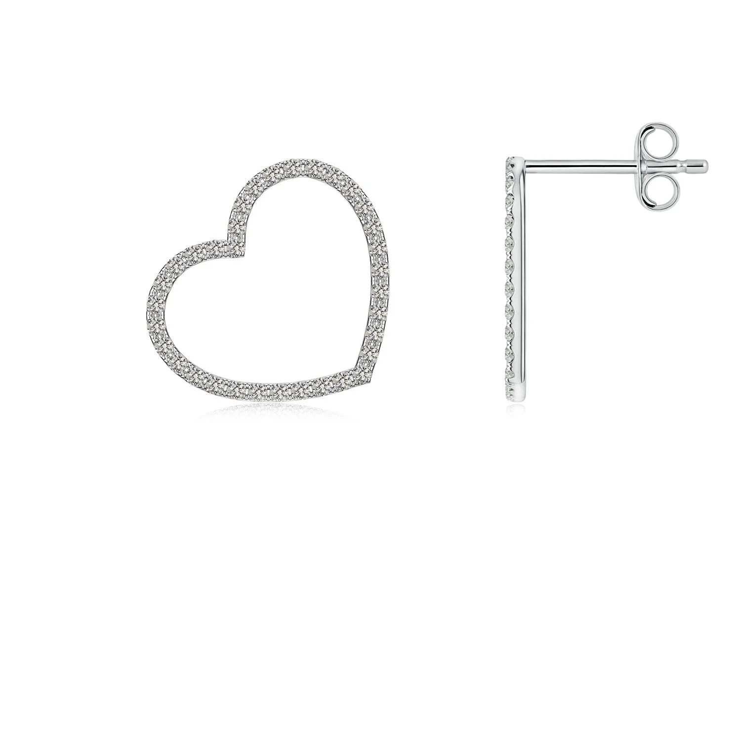 2.5 MM Solitaire Diamond Open Heart Studs with Accents in 18K White Gold - Image 3
