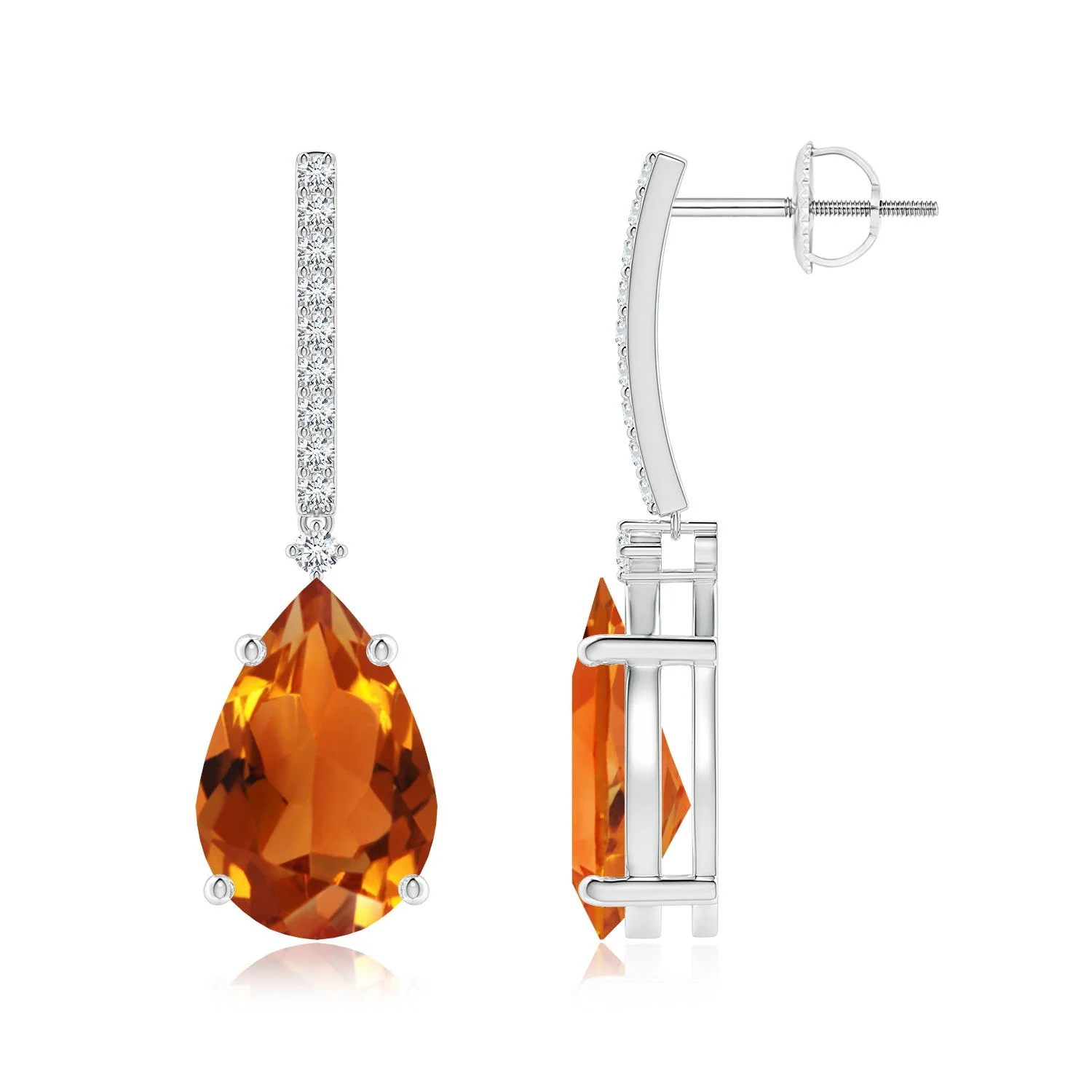 1.83 CTW Claw-Set Cushion Citrine Beaded Halo Stud Earrings in 18K White Gold - Image 3