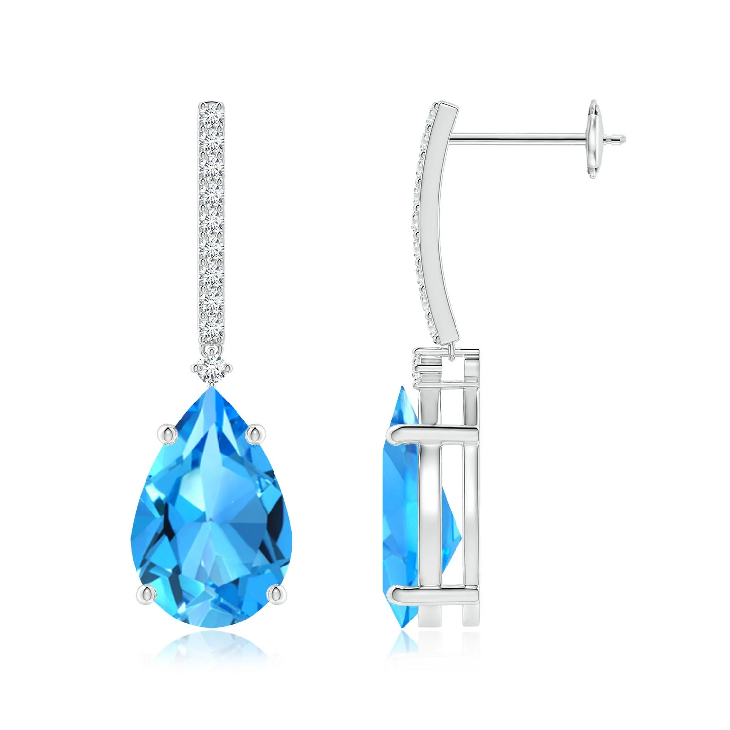 5.06 CTW Claw-Set Cushion Swiss Blue Topaz Beaded Halo Stud Earrings in 18K Yellow Gold - Image 3