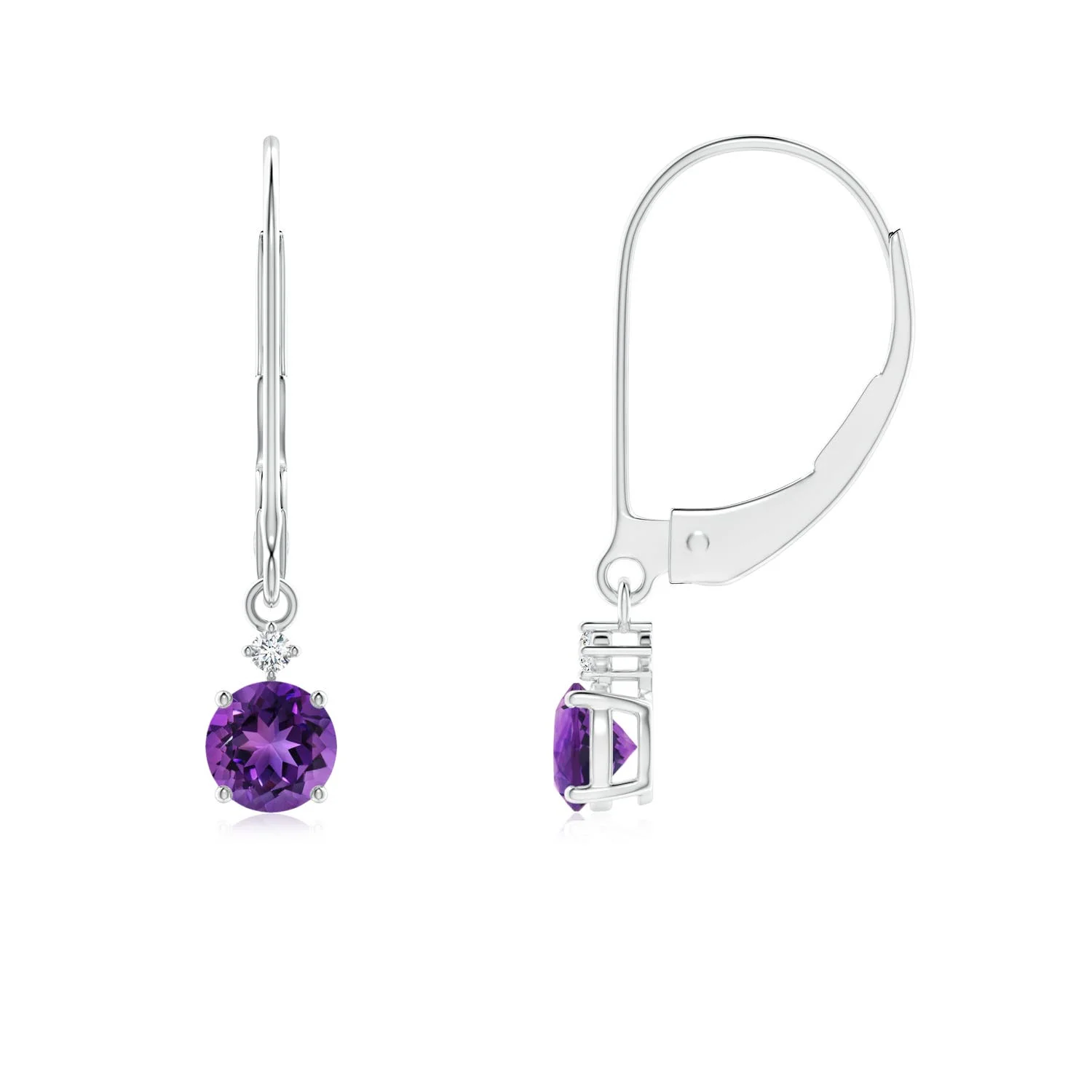 1.0 CTW Bezel Set Cushion Amethyst Solitaire Stud Earrings in 18K White Gold - Image 9