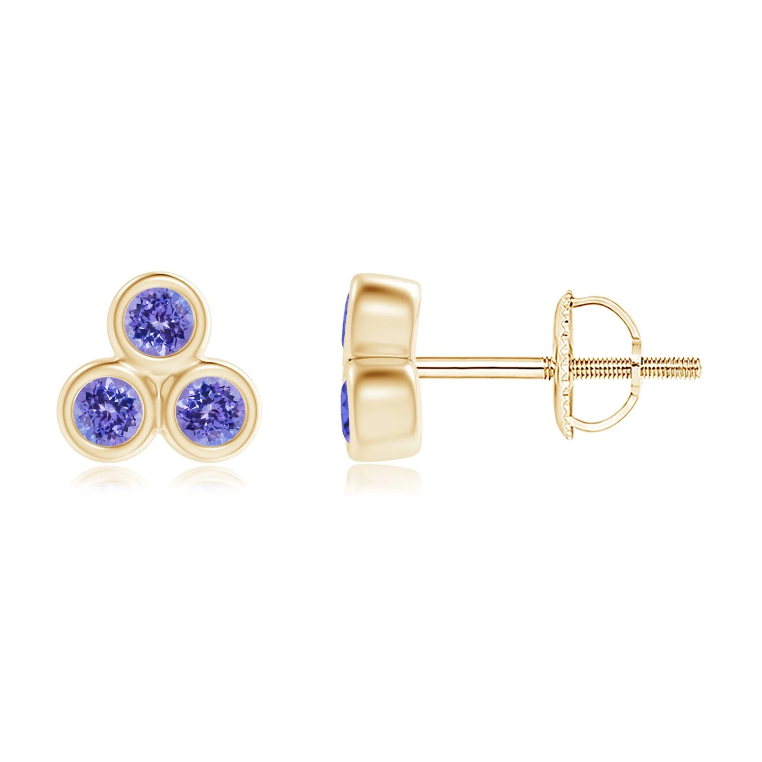 2 MM Bezel Set Tanzanite Trio Cluster Stud Earrings in 14K Yellow Gold - Image 8