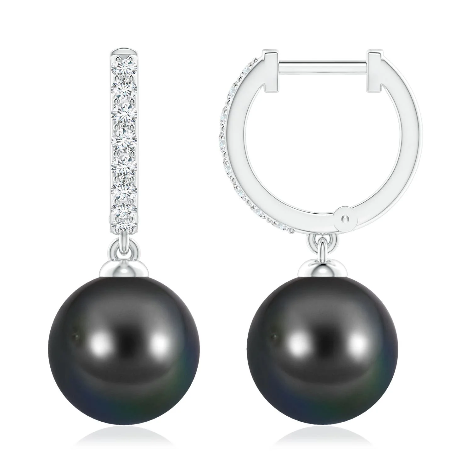 11 MM Solitaire Tahitian Pearl Drop Earrings in 18K White Gold - Image 3