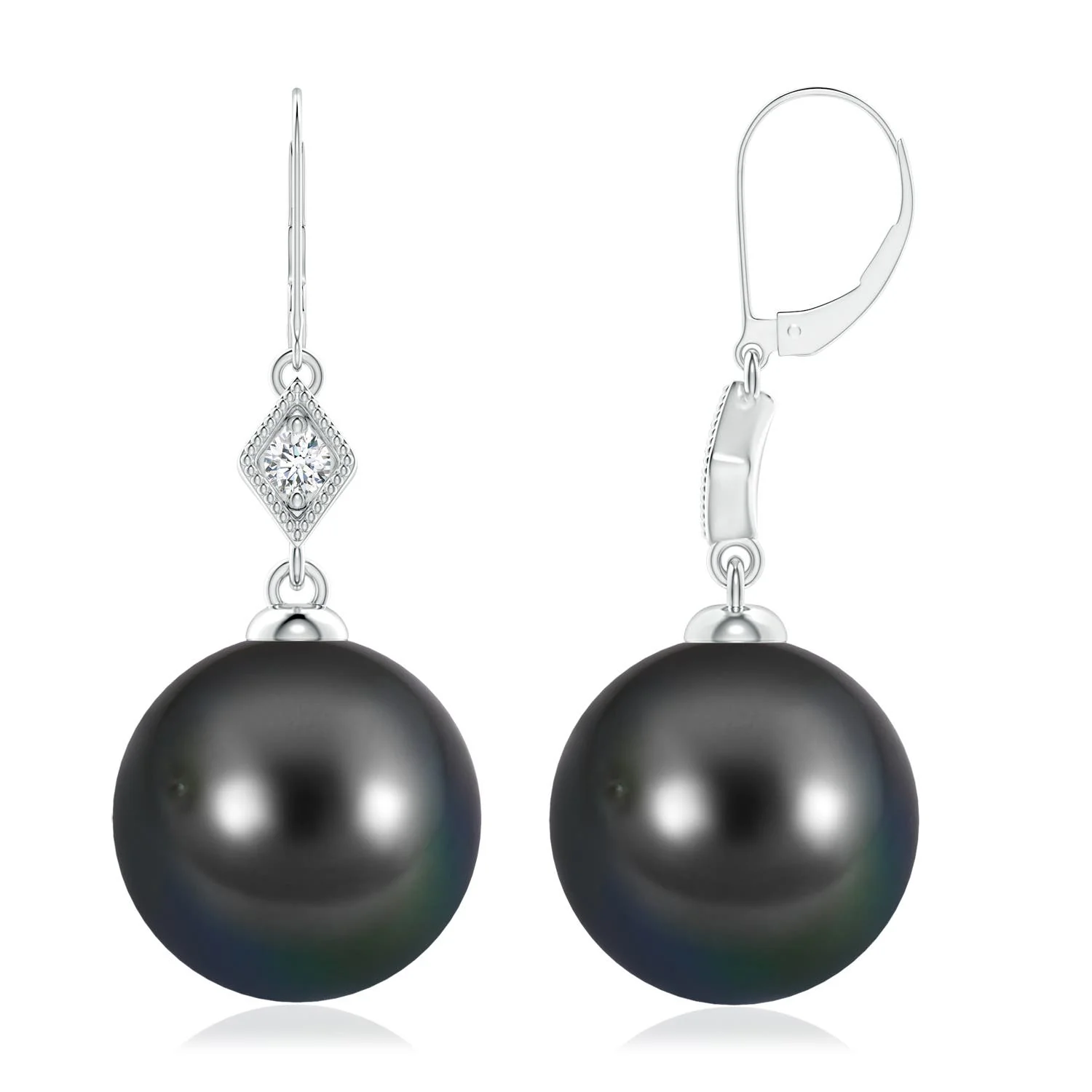 11 MM Solitaire Tahitian Pearl Drop Earrings in 18K White Gold - Image 4