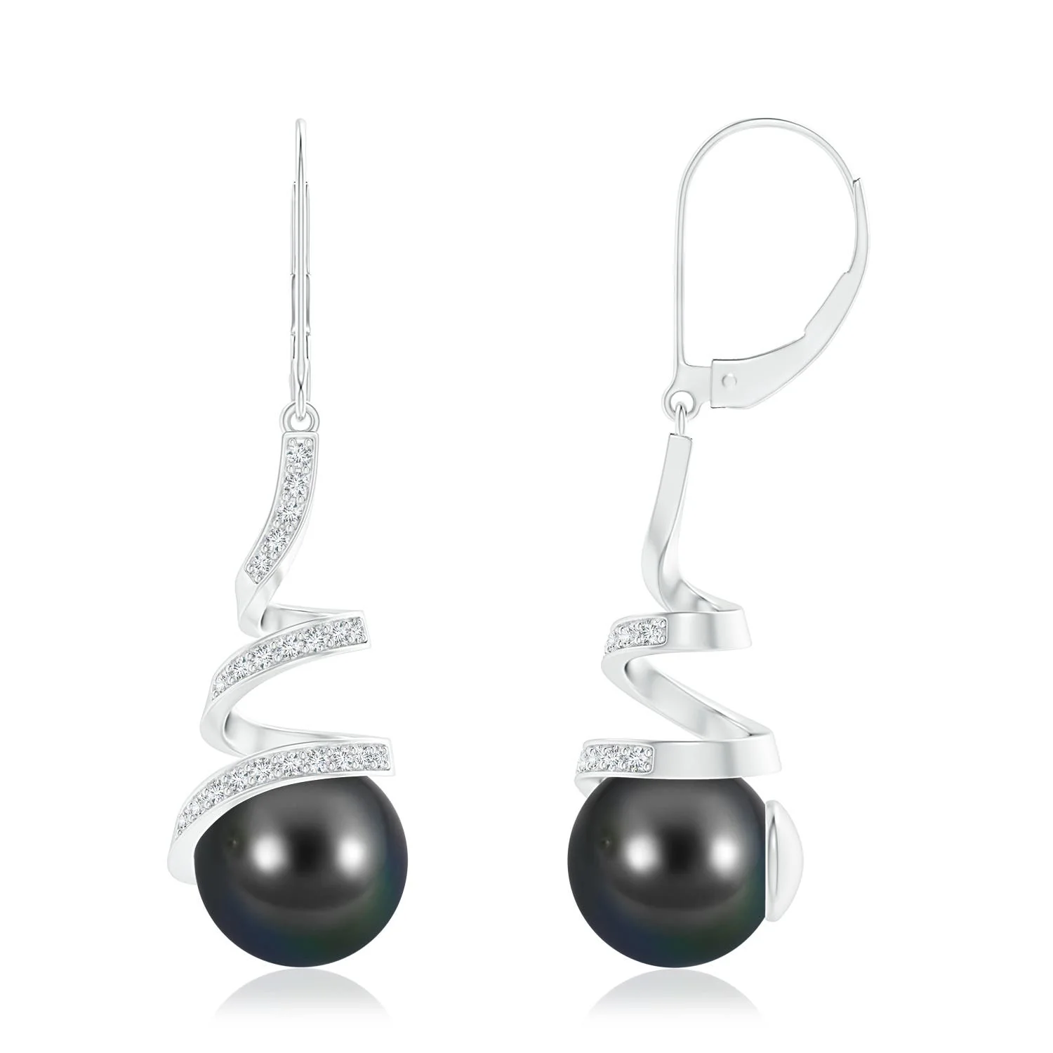 11 MM Solitaire Tahitian Pearl Drop Earrings in 18K White Gold - Image 5