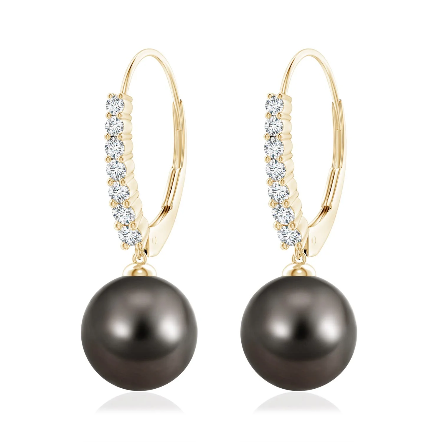 11 MM Solitaire Tahitian Pearl Drop Earrings in 18K Yellow Gold - Image 5