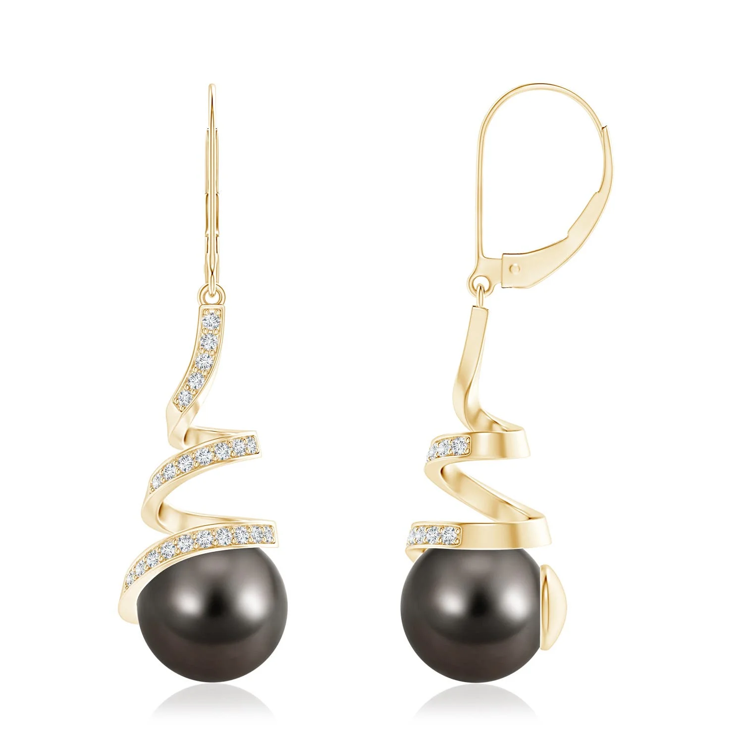 11 MM Solitaire Tahitian Pearl Drop Earrings in 18K Yellow Gold - Image 7
