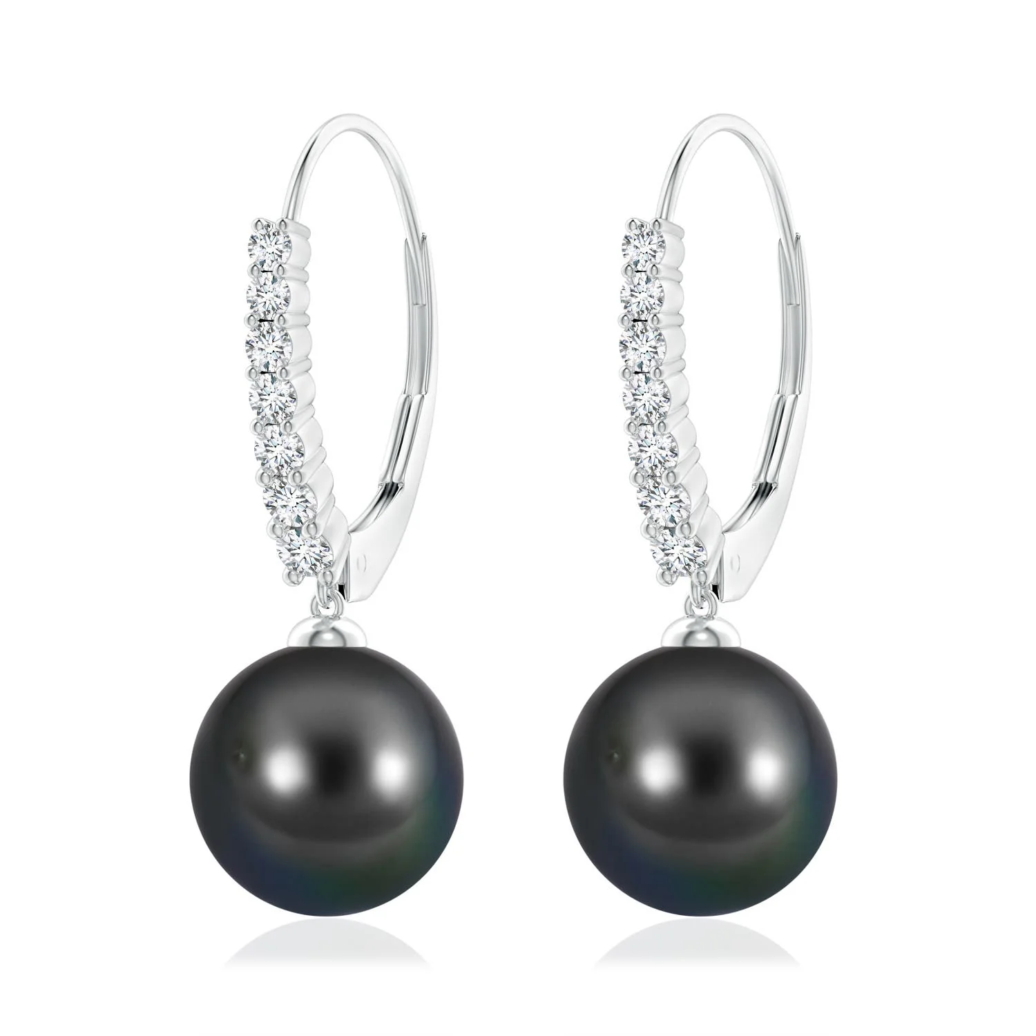 9 MM Fish Hook Tahitian Pearl Drop Earrings in 18K White Gold - Image 3