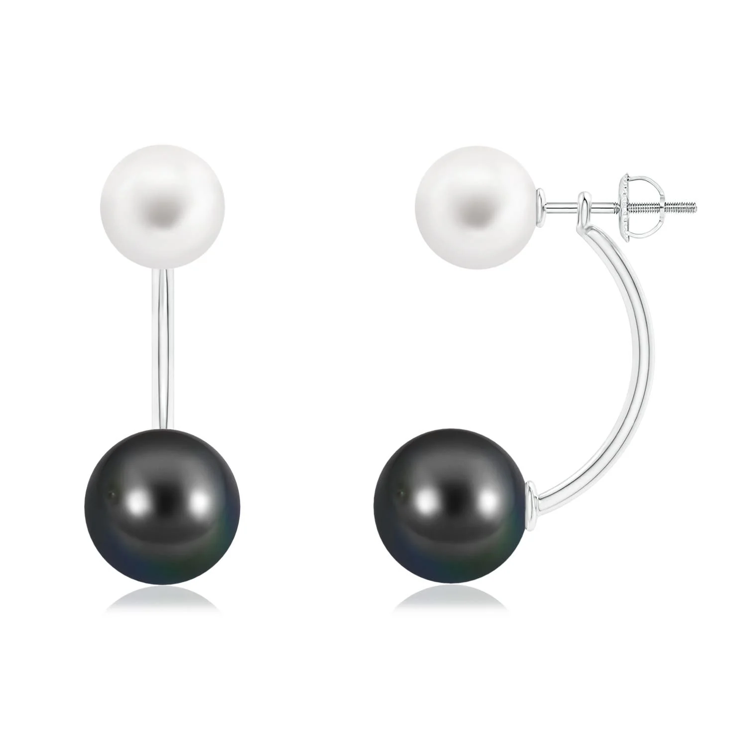 9 MM Fish Hook Tahitian Pearl Drop Earrings in 18K White Gold - Image 7