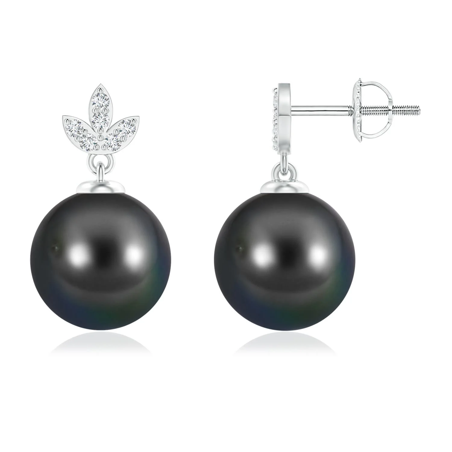 9 MM Fish Hook Tahitian Pearl Drop Earrings in 18K White Gold - Image 9
