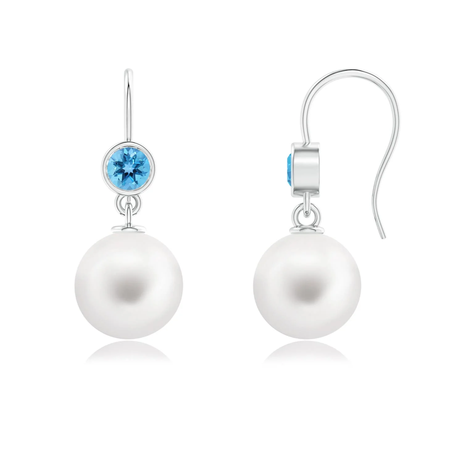 10 MM Freshwater Cultured Pearl Long Chain Drop Earrings in 18K White Gold - Image 8