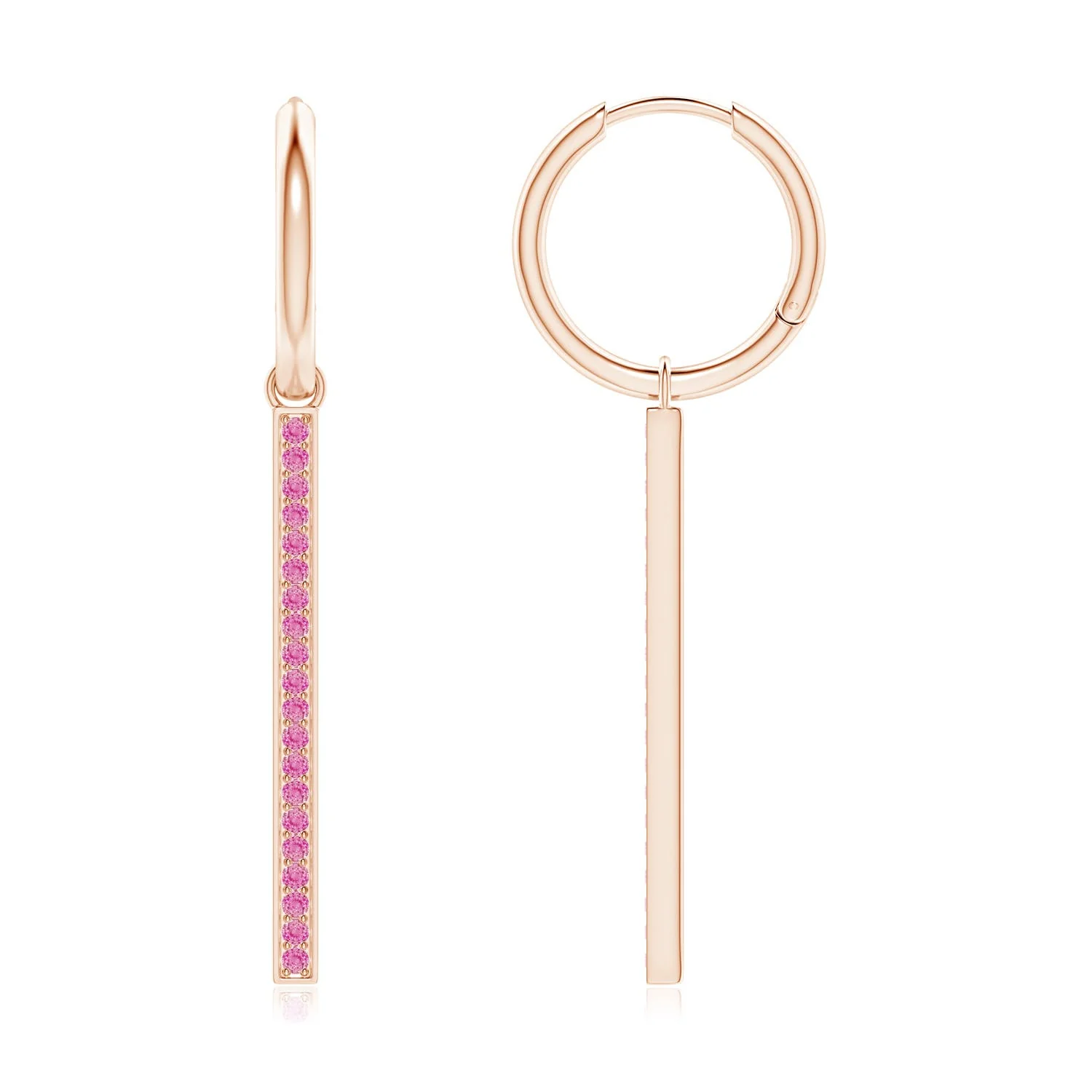 0.48 CTW Hinged Hoop Dangling Pink Sapphire Bar Earrings in 18K Rose Gold