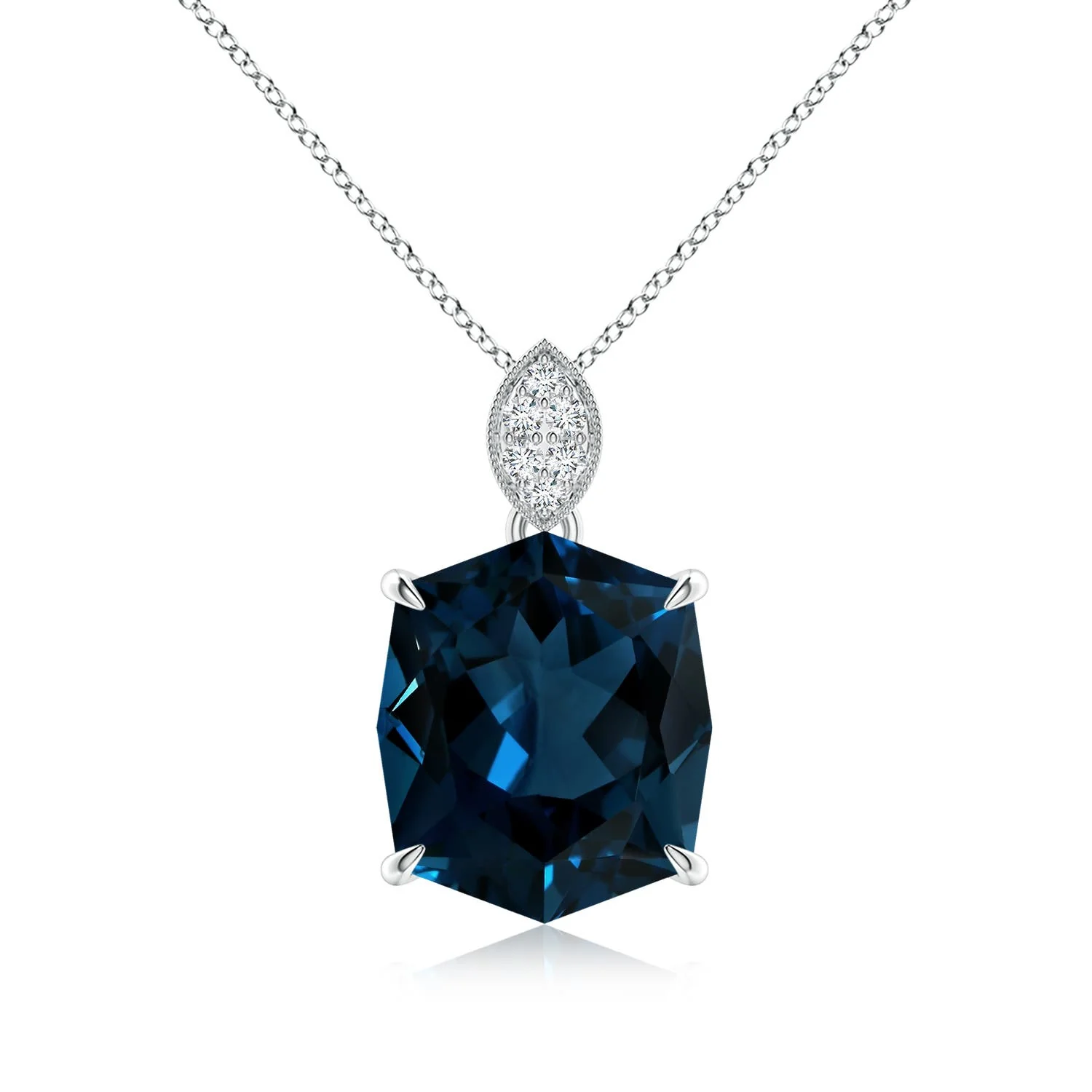 9.26 CTW GIA Certified Rectangular Cushion London Blue Topaz Leaf Bale Pendant in Platinum - Image 3