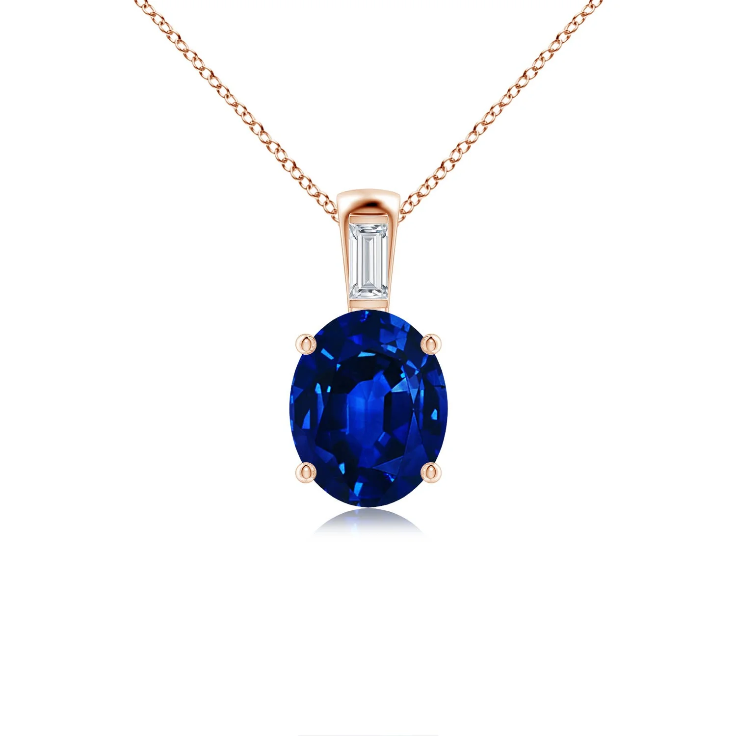 1.44 CTW Lab-Grown East-West Oval Sapphire Curved Bar Necklace with Diamonds in 18K Rose Gold - Image 8