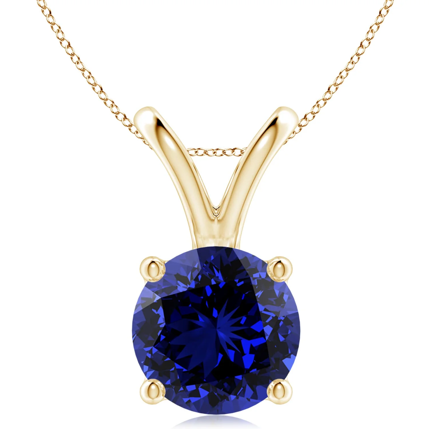 2.2 CTW Classic Prong-Set Round Lab-Grown Blue Sapphire Solitaire Pendant in 14K Yellow Gold - Image 7