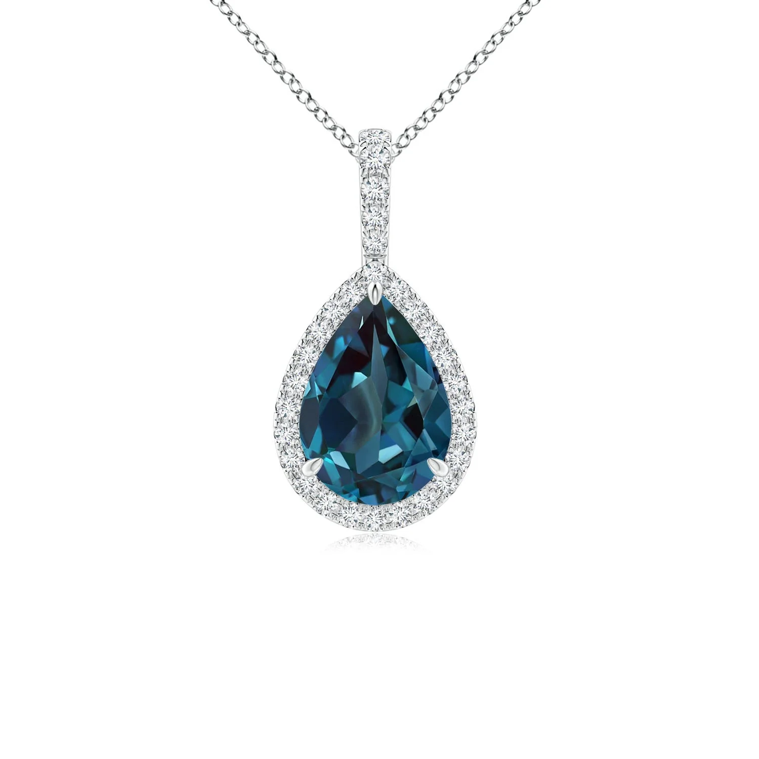 1.59 CTW Shell Style Oval Lab-Grown Alexandrite and Diamond Pendant in 18K White Gold - Image 6