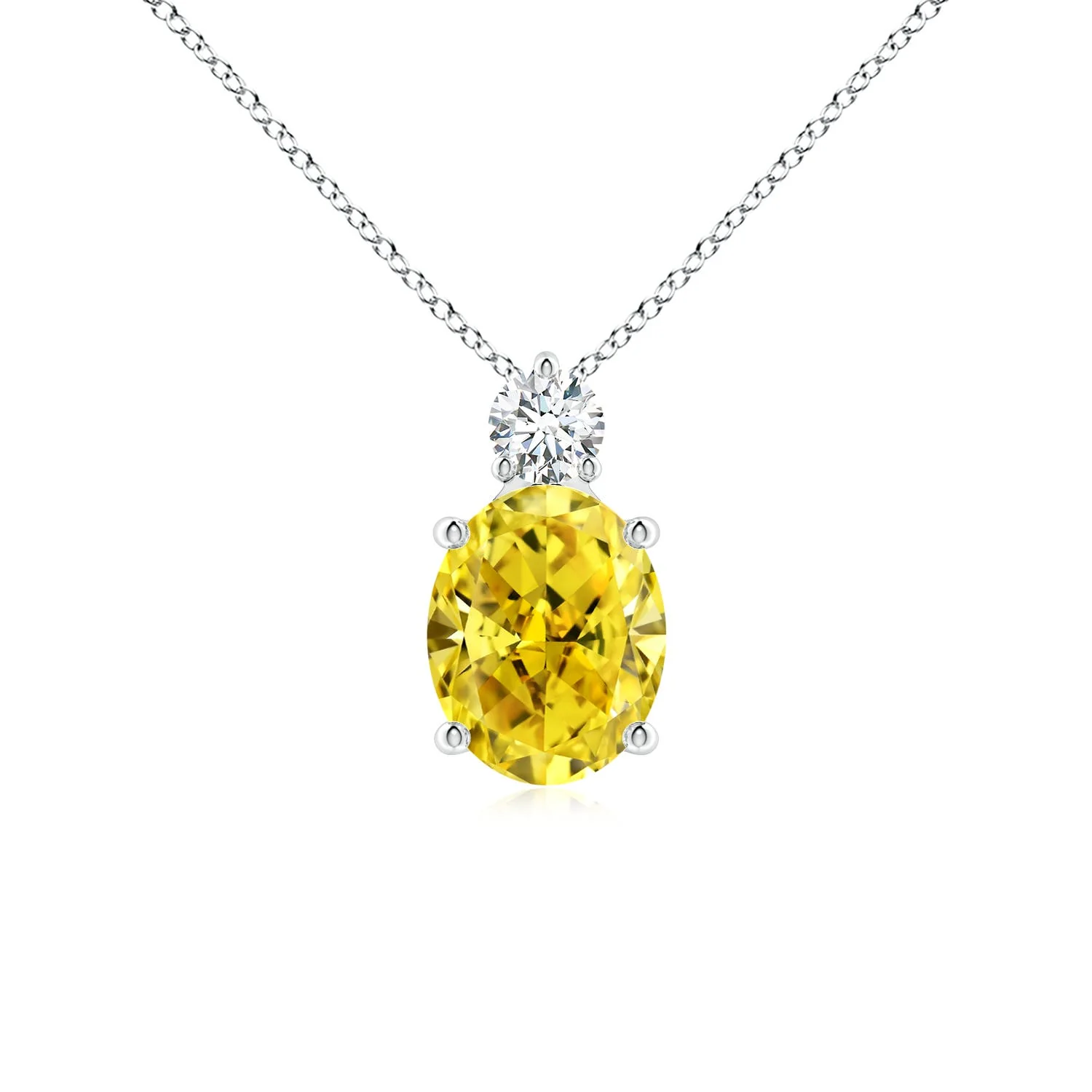 1.24 CTW Shell Style Oval Lab-Grown Fancy Intense Yellow and White Diamond Pendant in Platinum - Image 6