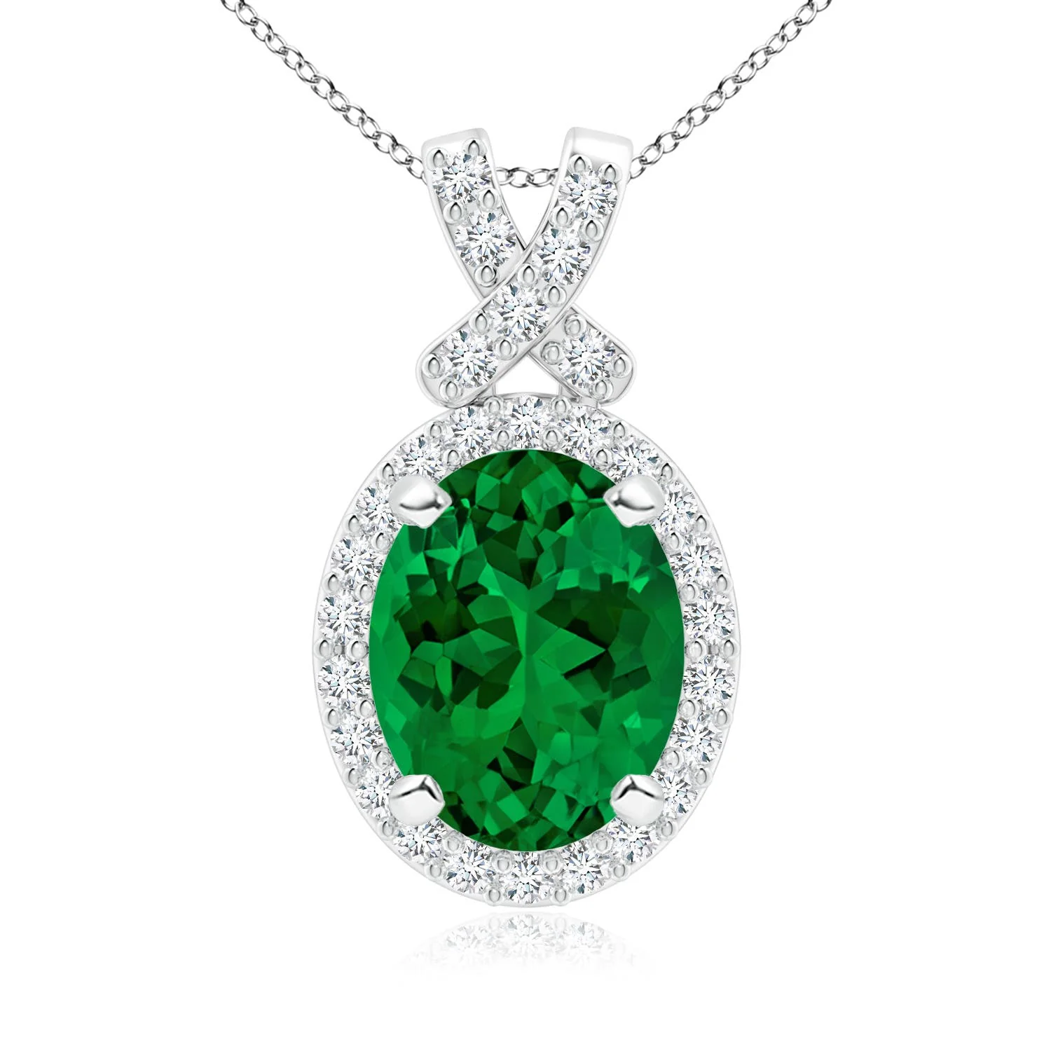 1.27 CTW Lab-Grown Round Emerald Solitaire V-Bale Pendant with Lab Diamond in Platinum - Image 7