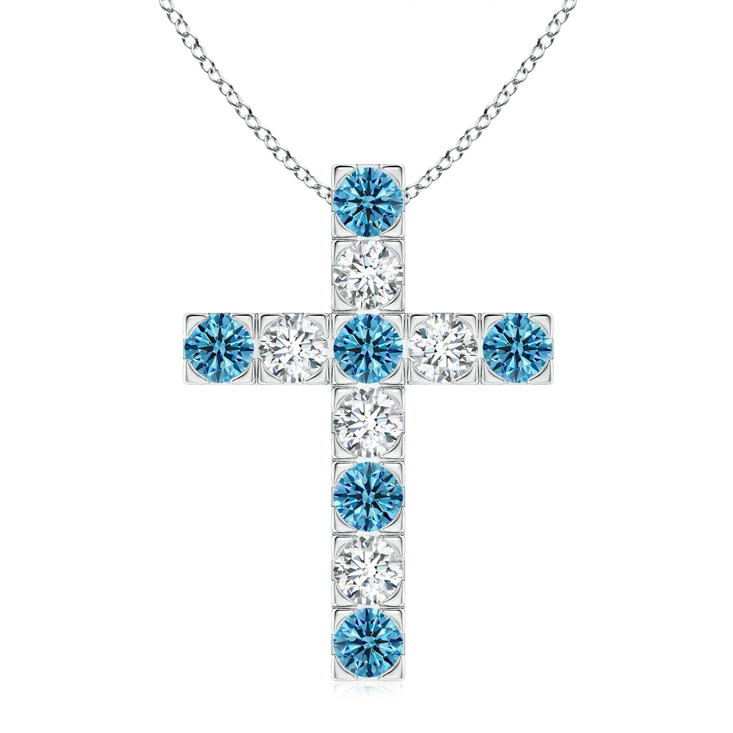 1.0 CTW Bezel-Set Round Lab-Grown Fancy Intense Blue Diamond Solitaire Pendant in Platinum - Image 9