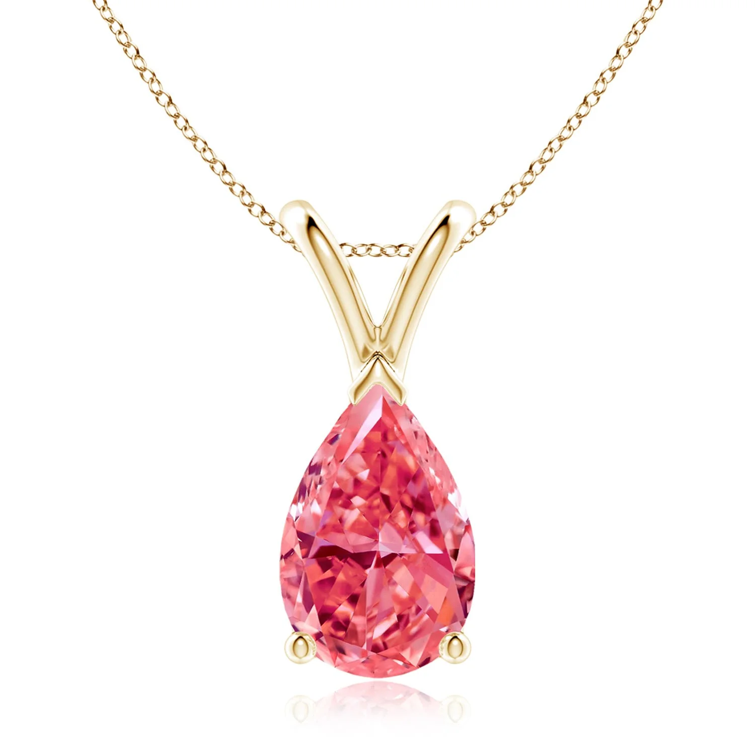 1.5 CTW V-Bale Pear-Shaped Lab-Grown Fancy Intense Pink Diamond Solitaire Pendant in 18K Yellow Gold - Image 2