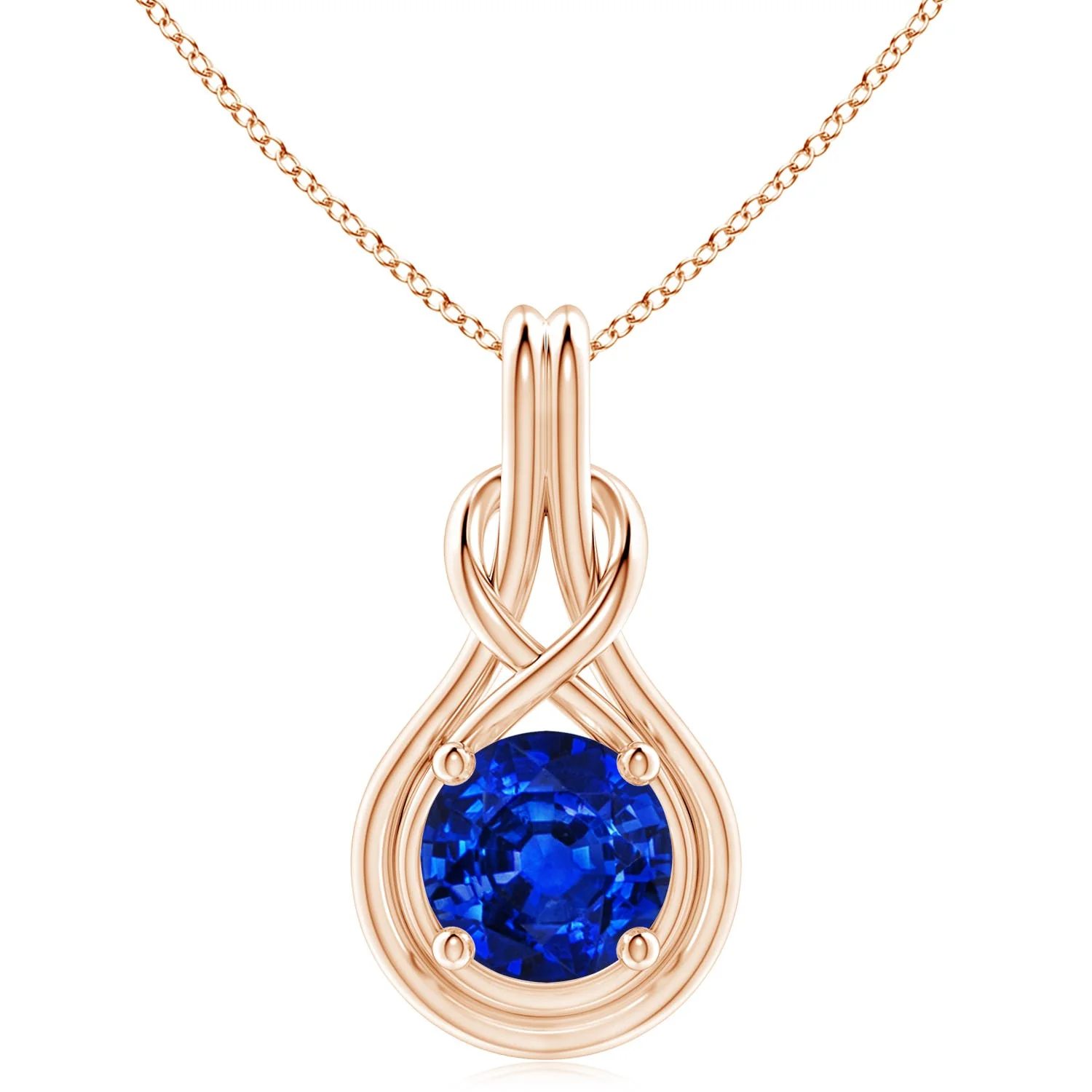2.2 CTW Lab-Grown V-Bale Round Blue Sapphire Solitaire Pendant in 18K Rose Gold - Image 5