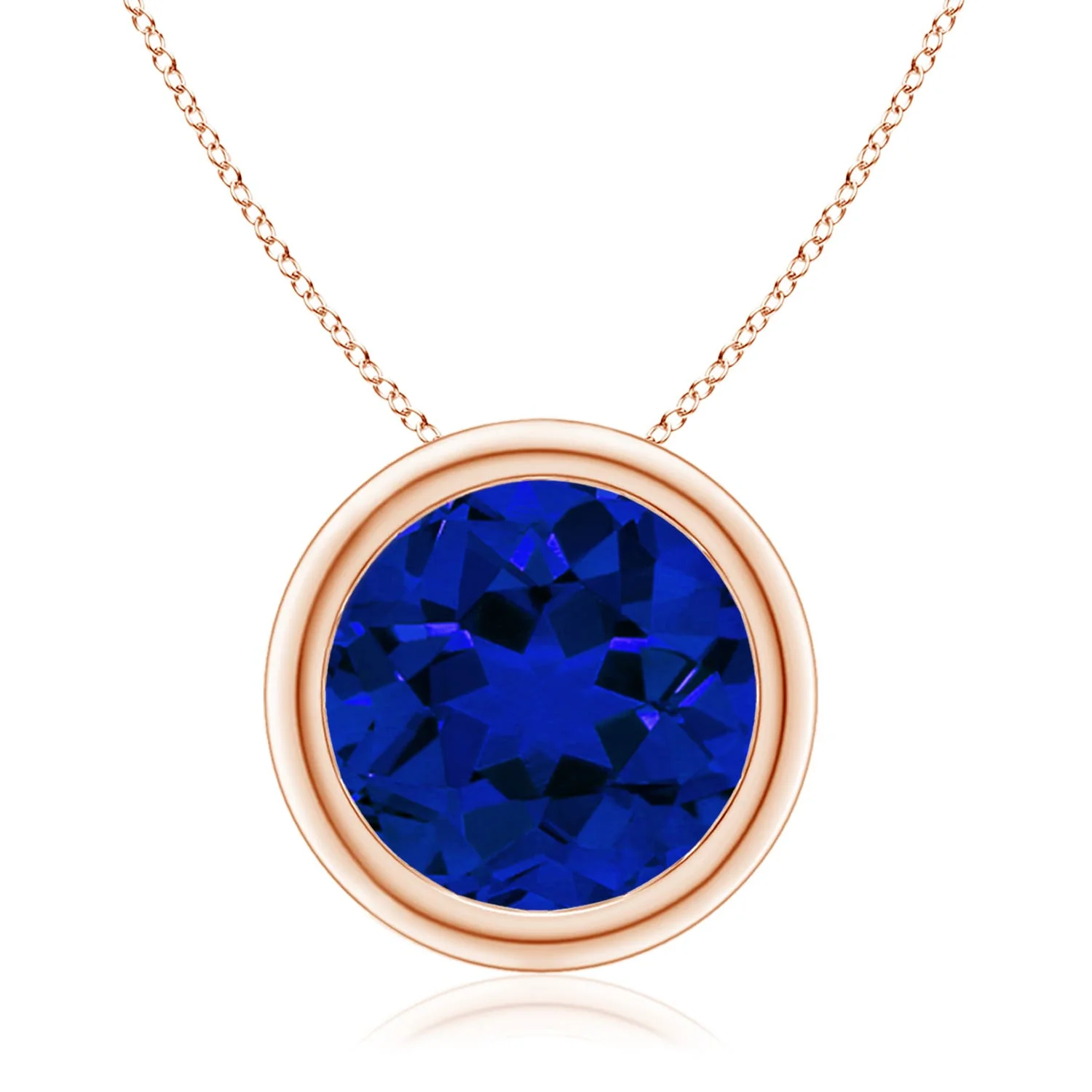 2.2 CTW Lab-Grown V-Bale Round Blue Sapphire Solitaire Pendant in 18K Rose Gold - Image 6