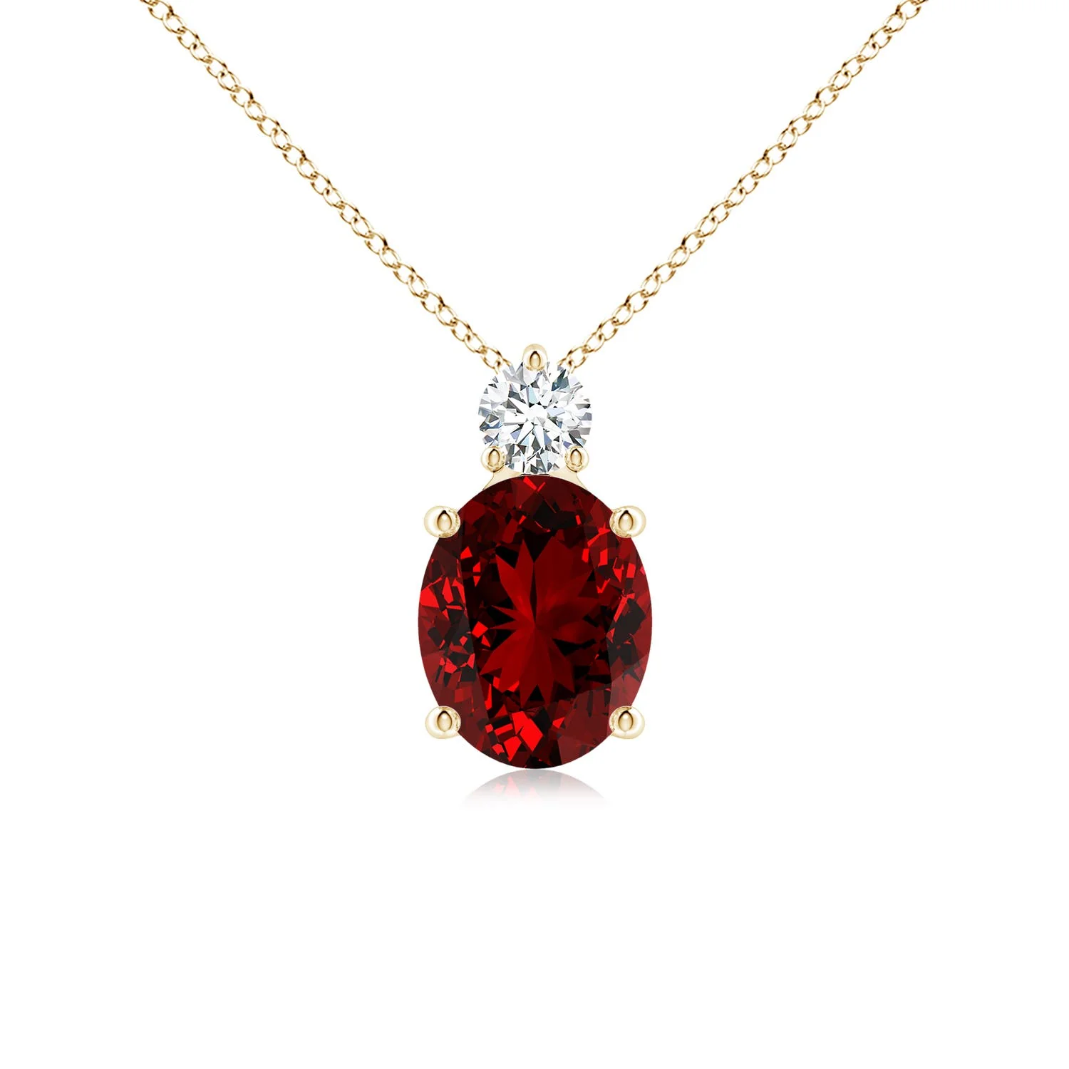 1.03 CTW Prong-Set Round Lab-Grown Fancy Intense Pink and White Diamond Two Stone Pendant in 14K Yellow Gold - Image 6