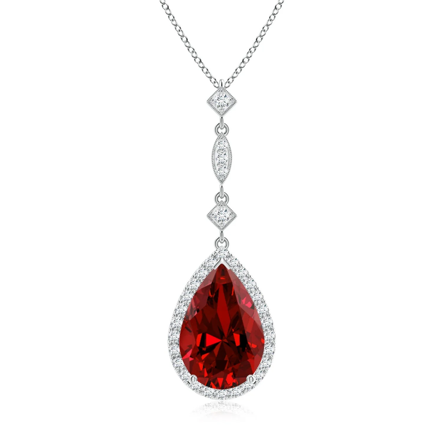 3.26 CTW Prong-Set Lab-Grown Fancy Intense Yellow Diamond Teardrop Halo Pendant in 18K White Gold - Image 7
