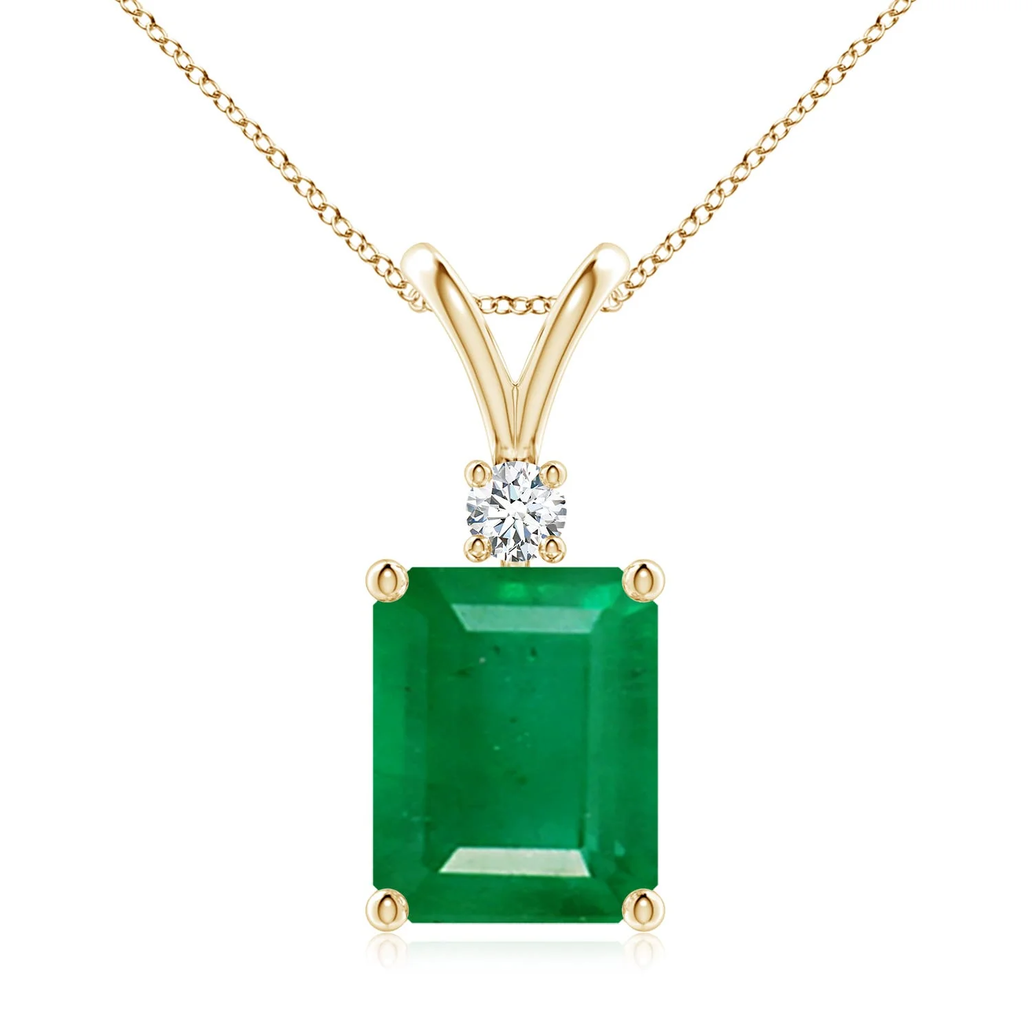 2.96 CTW Emerald-Cut Lab-Grown Emerald Solitaire Pendant with Diamond in 14K Yellow Gold - Image 4