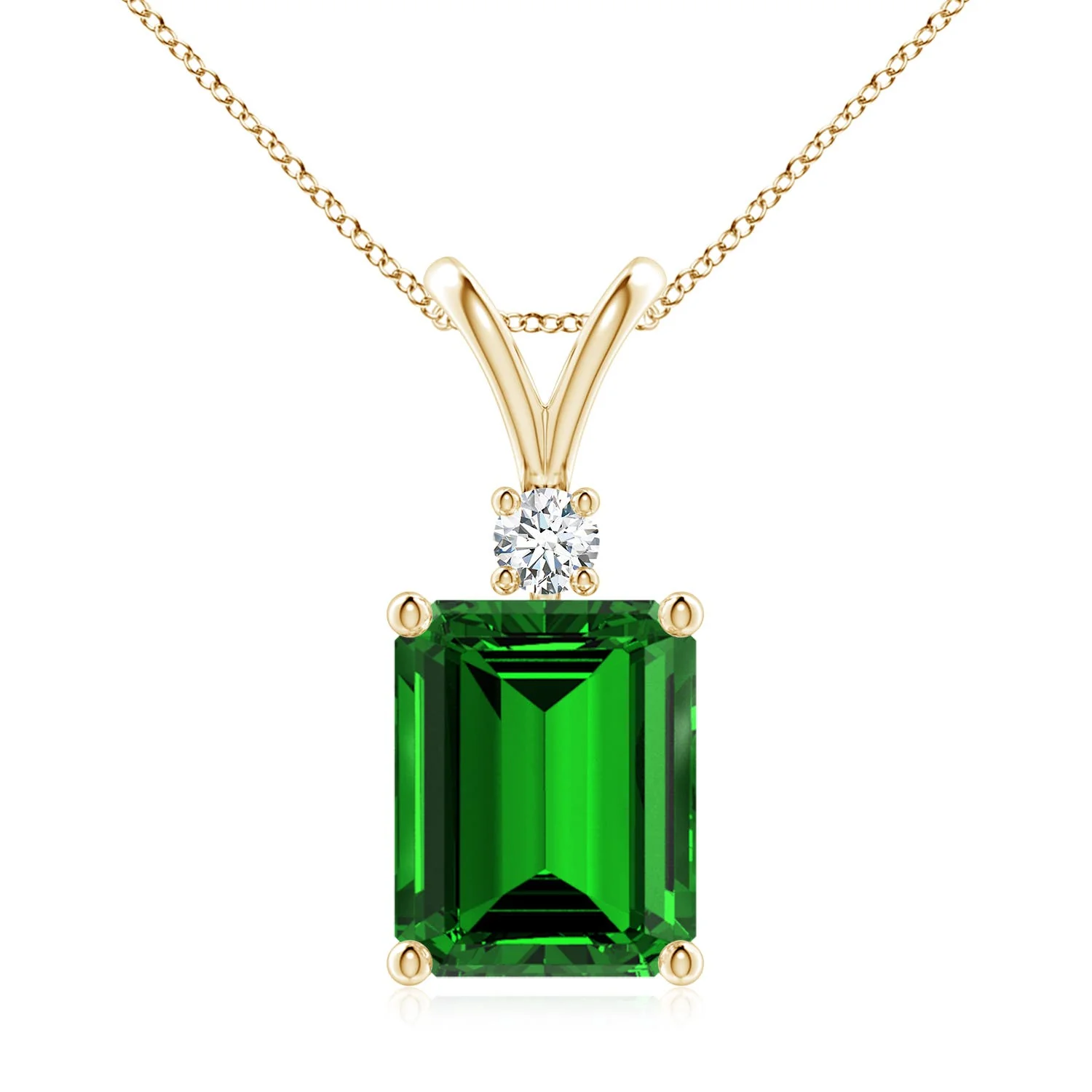 1.2 CTW Emerald-Cut Lab-Grown Fancy Intense Pink Diamond Solitaire Pendant with Accent in 18K Yellow Gold - Image 9