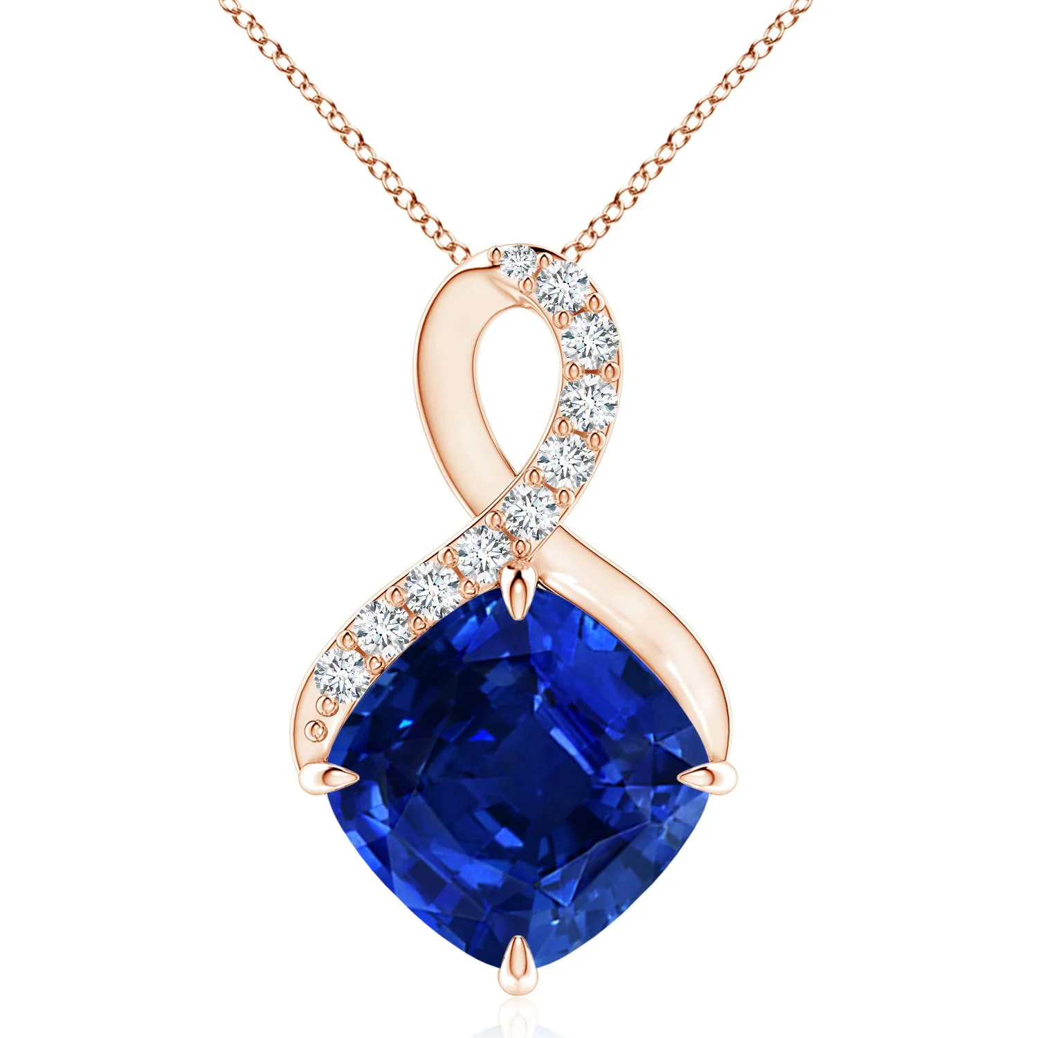 5.26 CTW Lab-Grown Twisted Infinity Floating Blue Sapphire Drop Pendant in Platinum - Image 2