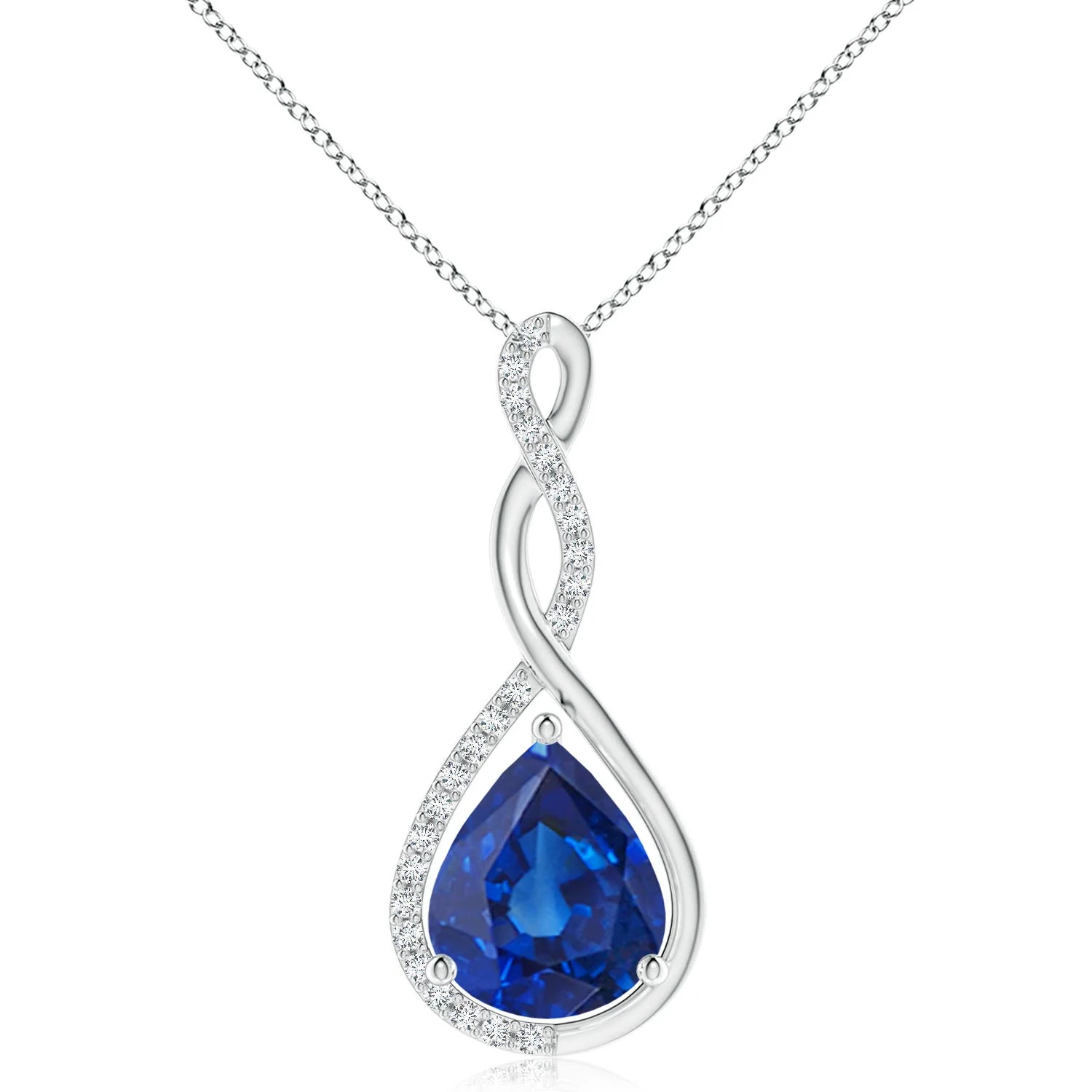 5.26 CTW Lab-Grown Twisted Infinity Floating Blue Sapphire Drop Pendant in Platinum - Image 8