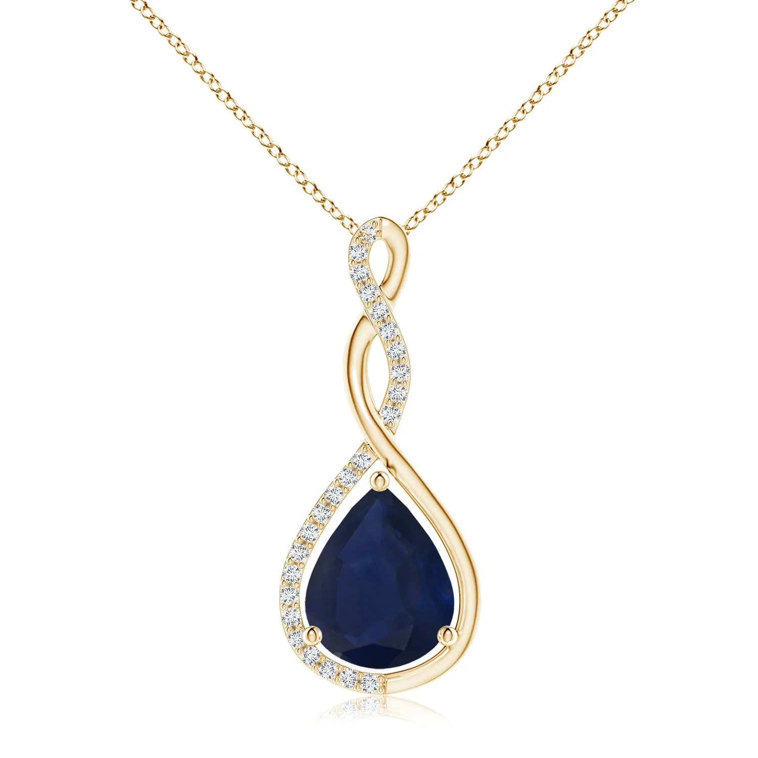 3.14 CTW Lab-Grown Twisted Infinity Floating Blue Sapphire Drop Pendant in 14K Yellow Gold - Image 7