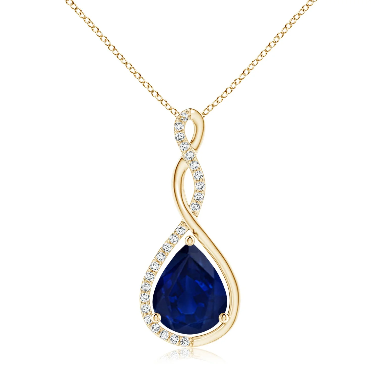 3.14 CTW Lab-Grown Twisted Infinity Floating Blue Sapphire Drop Pendant in 14K Yellow Gold - Image 8