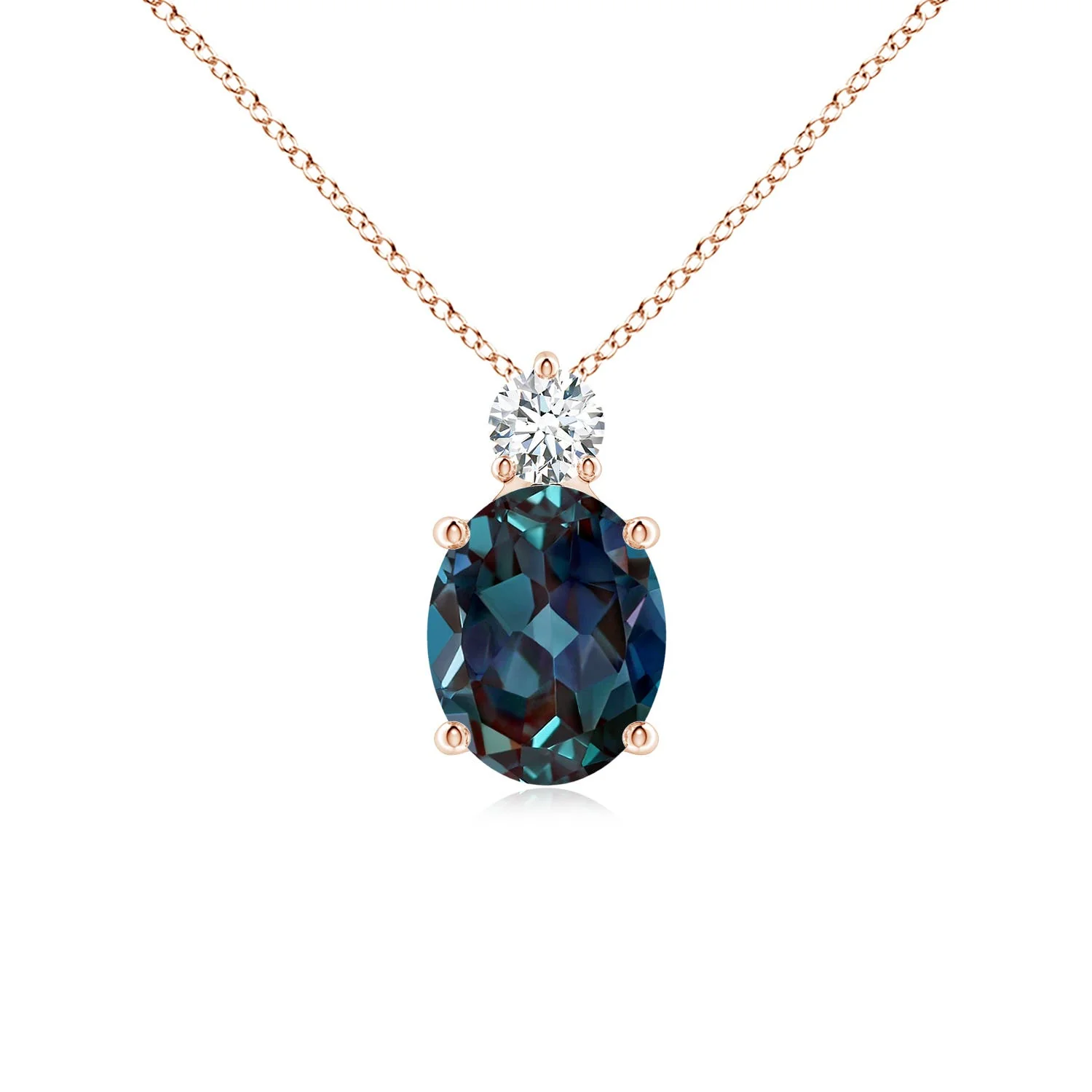 0.73 CTW Lab-Grown Alexandrite Interlocking Circle Necklace with Diamonds in 14K Rose Gold - Image 8