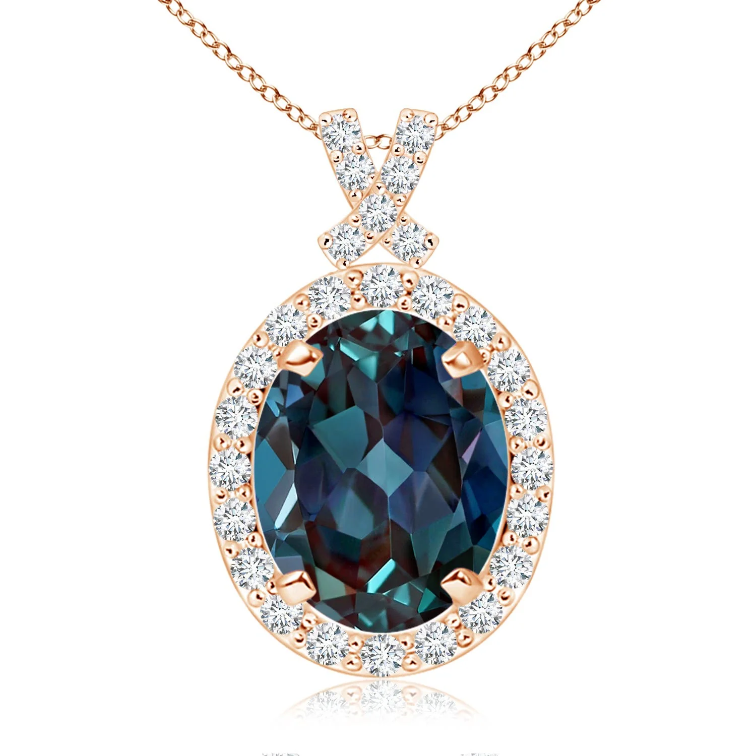 0.73 CTW Lab-Grown Alexandrite Interlocking Circle Necklace with Diamonds in 14K Rose Gold - Image 9