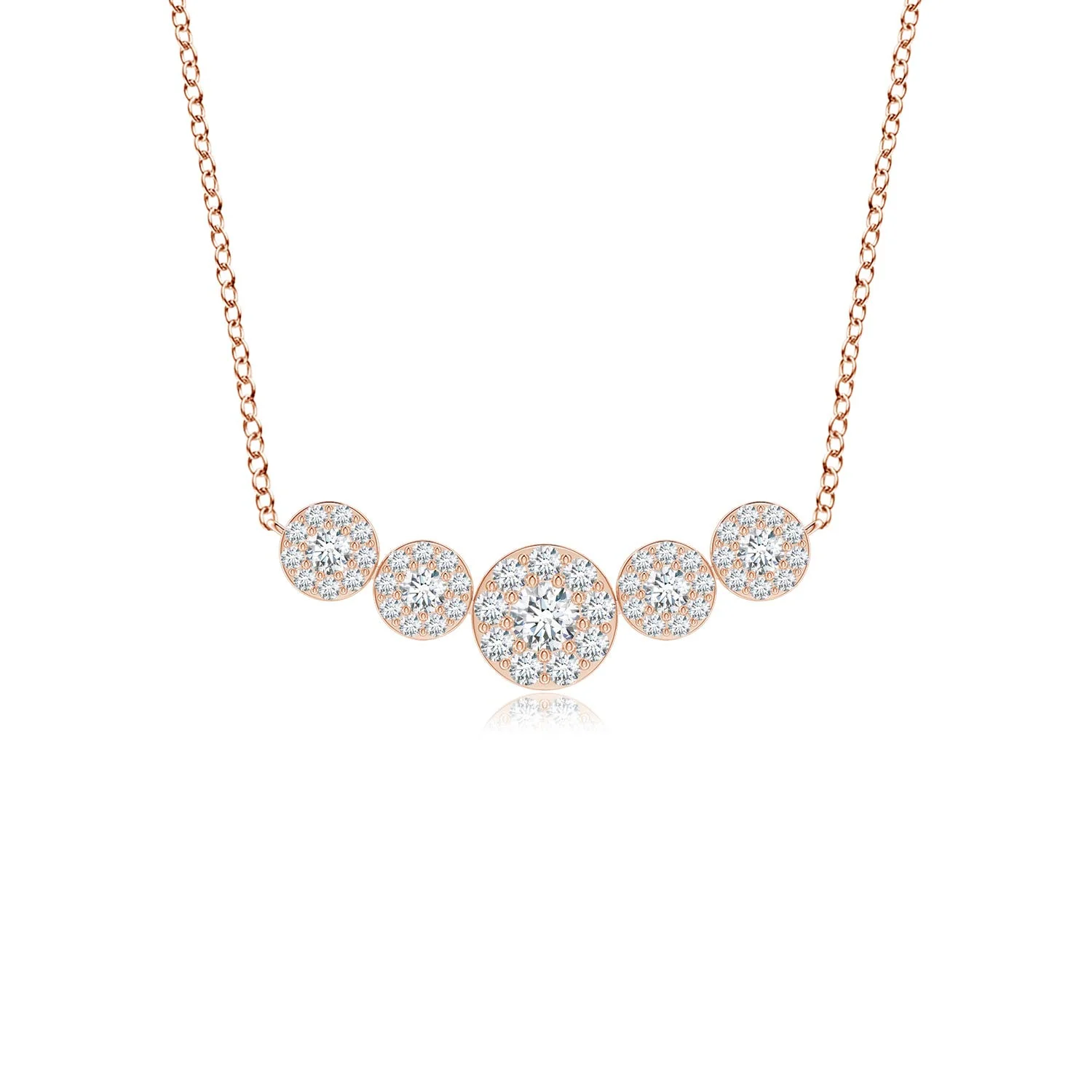 1.01 CTW Lab-Grown Graduated Five Stone Diamond Halo Necklace in 18K Rose Gold - Image 8