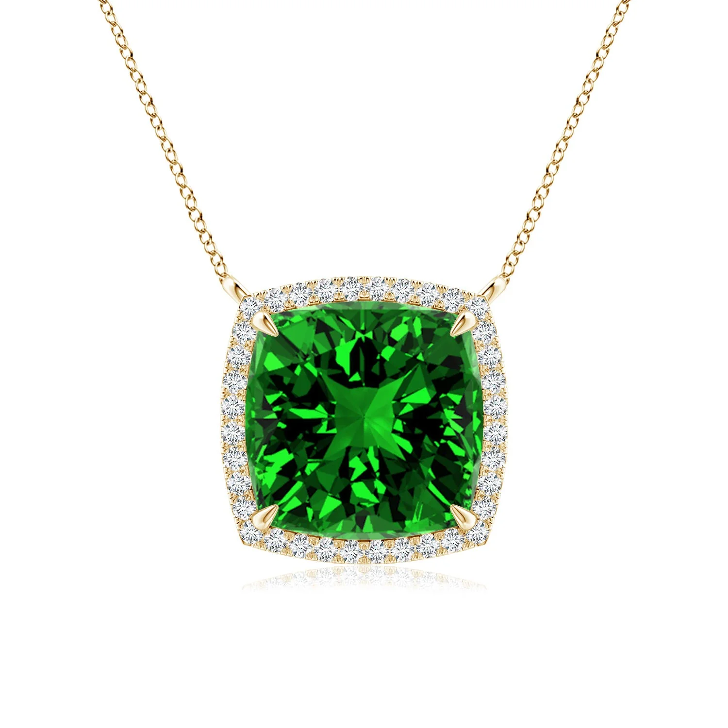 5.68 CTW Lab-Grown Cushion Blue Sapphire Halo Pendant with Filigree in 14K Yellow Gold - Image 7