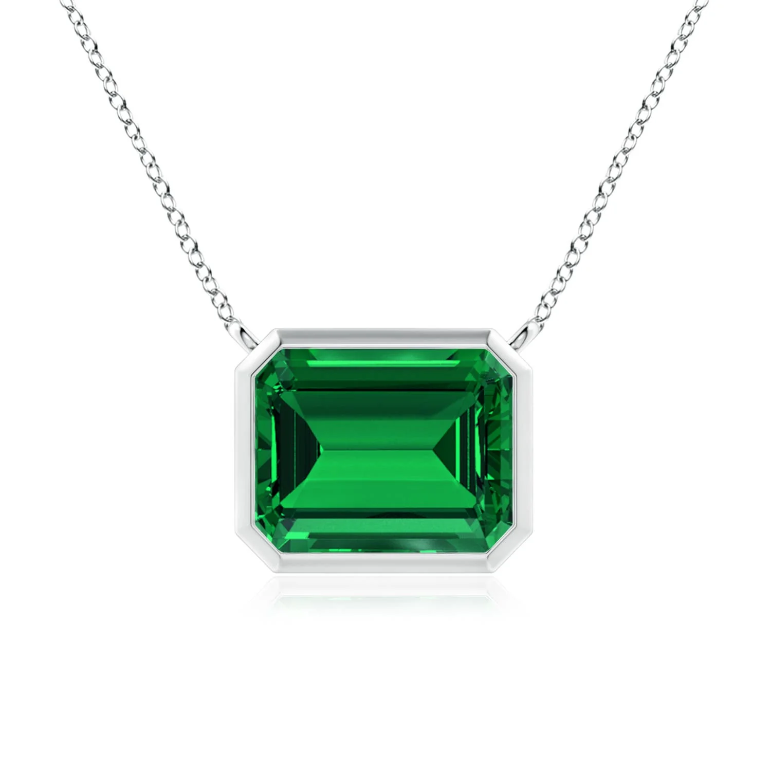 2.25 CTW Prong-Set Emerald-Cut Lab-Grown Emerald Solitaire Pendant in Silver - Image 6
