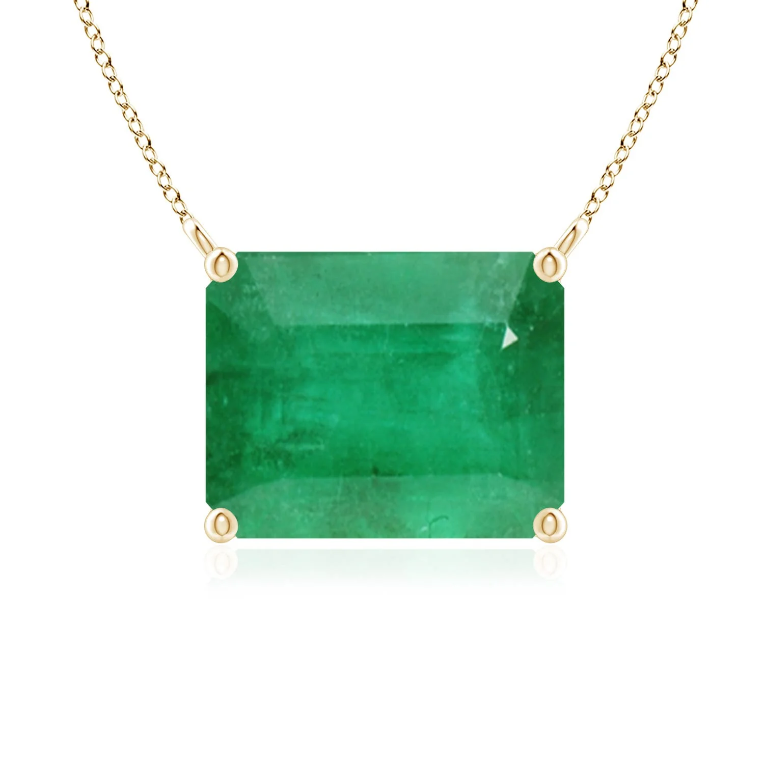 2.85 CTW East-West Emerald-Cut Lab-Grown Emerald Solitaire Pendant in 14K Yellow Gold - Image 3