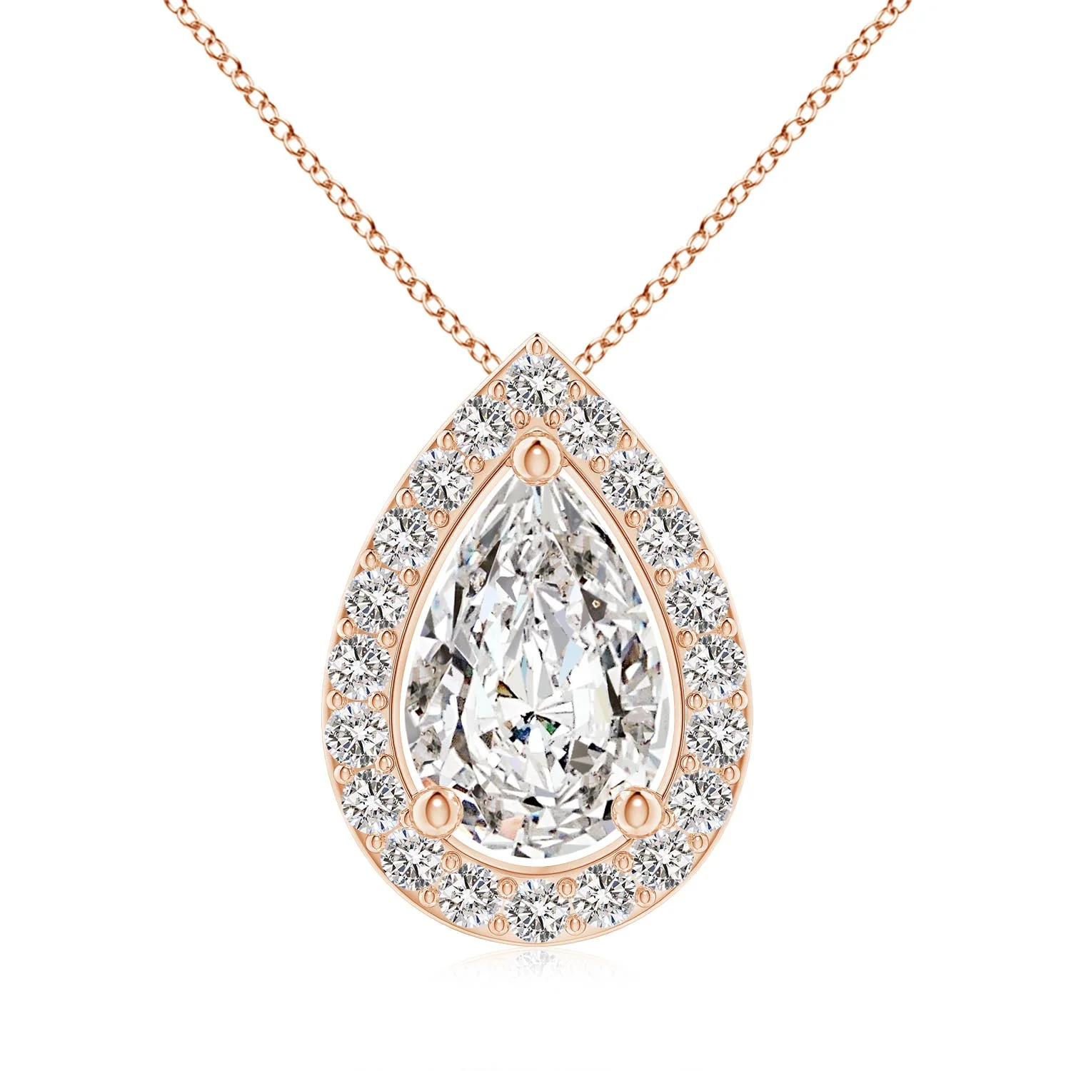 1.88 CTW Lab-Grown Pear Diamond Solitaire Floating Halo Pendant in 18K Rose Gold - Image 5