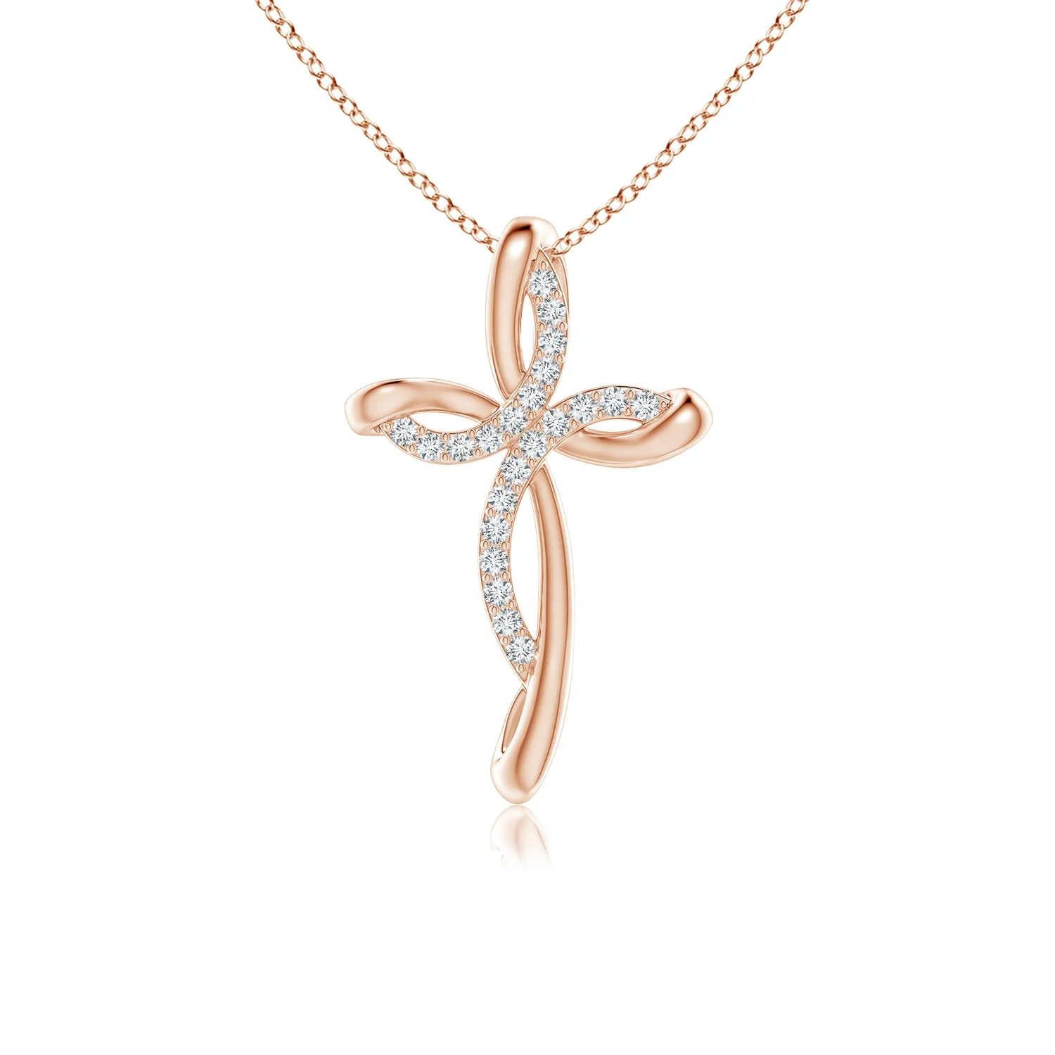 2.3 MM Lab-Grown Solitaire Diamond Bow Cross Pendant in 18K Rose Gold - Image 2