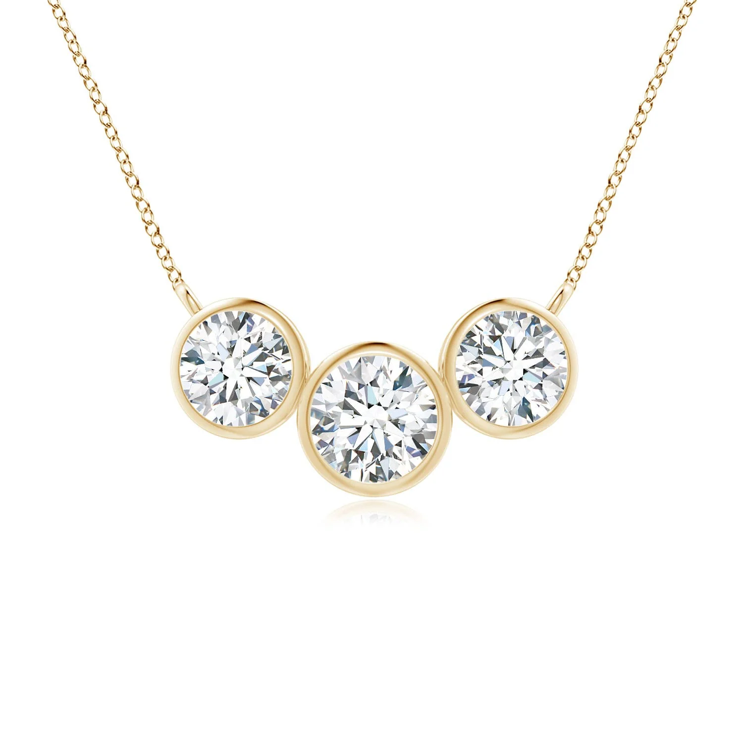 0.99 CTW Three Stone Bezel-Set Round Lab-Grown Fancy Intense Pink and White Diamond Pendant in 14K Yellow Gold - Image 8