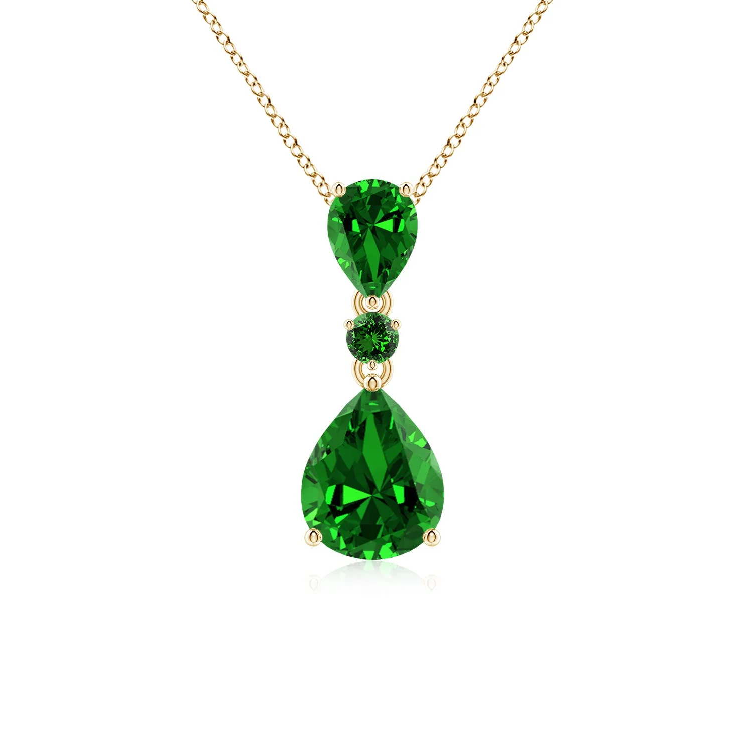 0.9 CTW Lab-Grown Pear and Round Diamond Three Stone Pendant in 18K Yellow Gold - Image 8