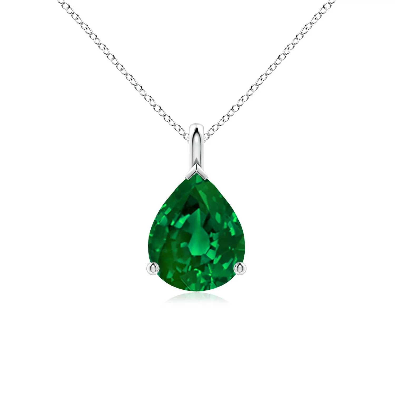 2.96 CTW Emerald-Cut Lab-Grown Emerald Pendant with Baguette Diamond in 14K Yellow Gold - Image 8