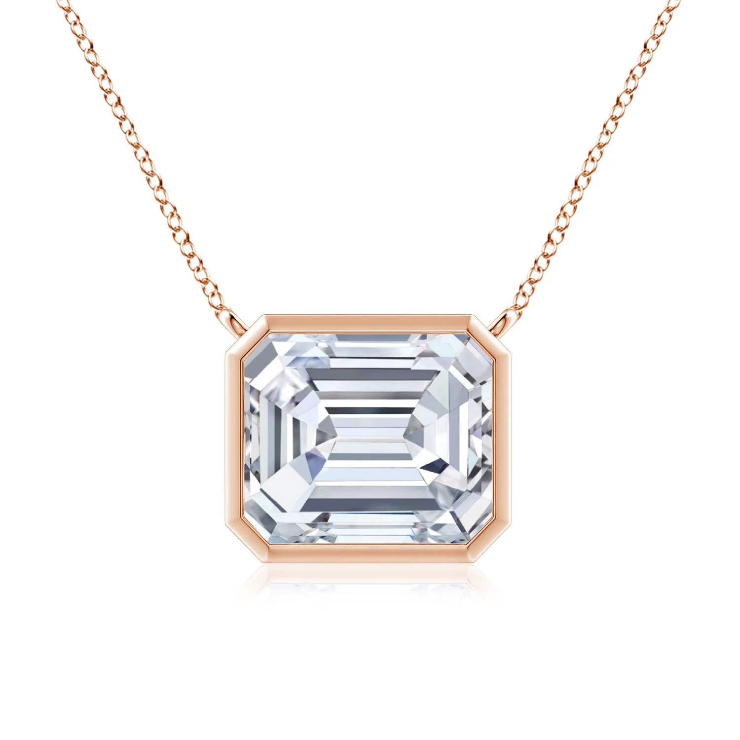 3.0 CTW Bezel-Set Emerald-Cut Lab-Grown Diamond Solitaire Pendant in 18K Rose Gold - Image 5