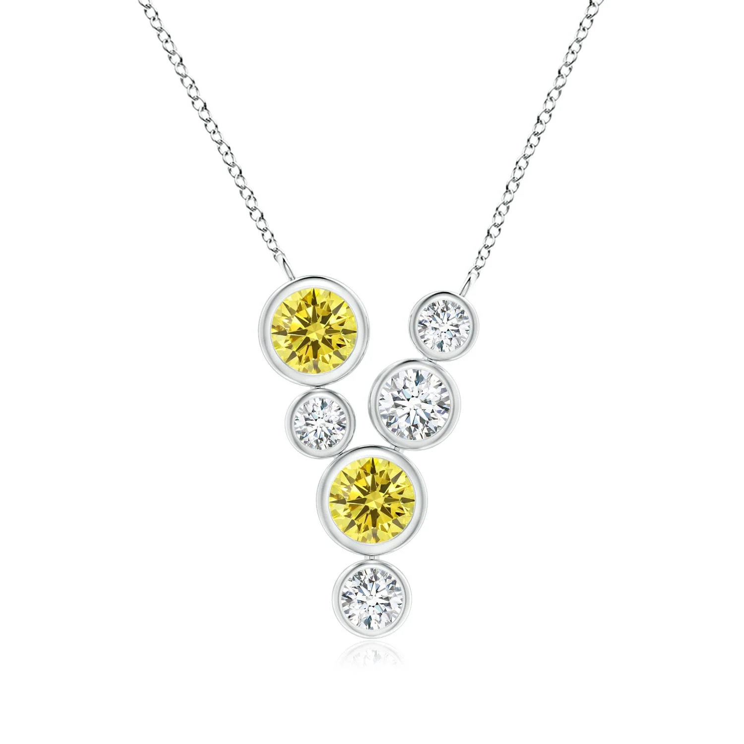 0.99 CTW Bezel-Set Scattered Fancy Intense Yellow and White Diamond Necklace in 18K White Gold - Image 8
