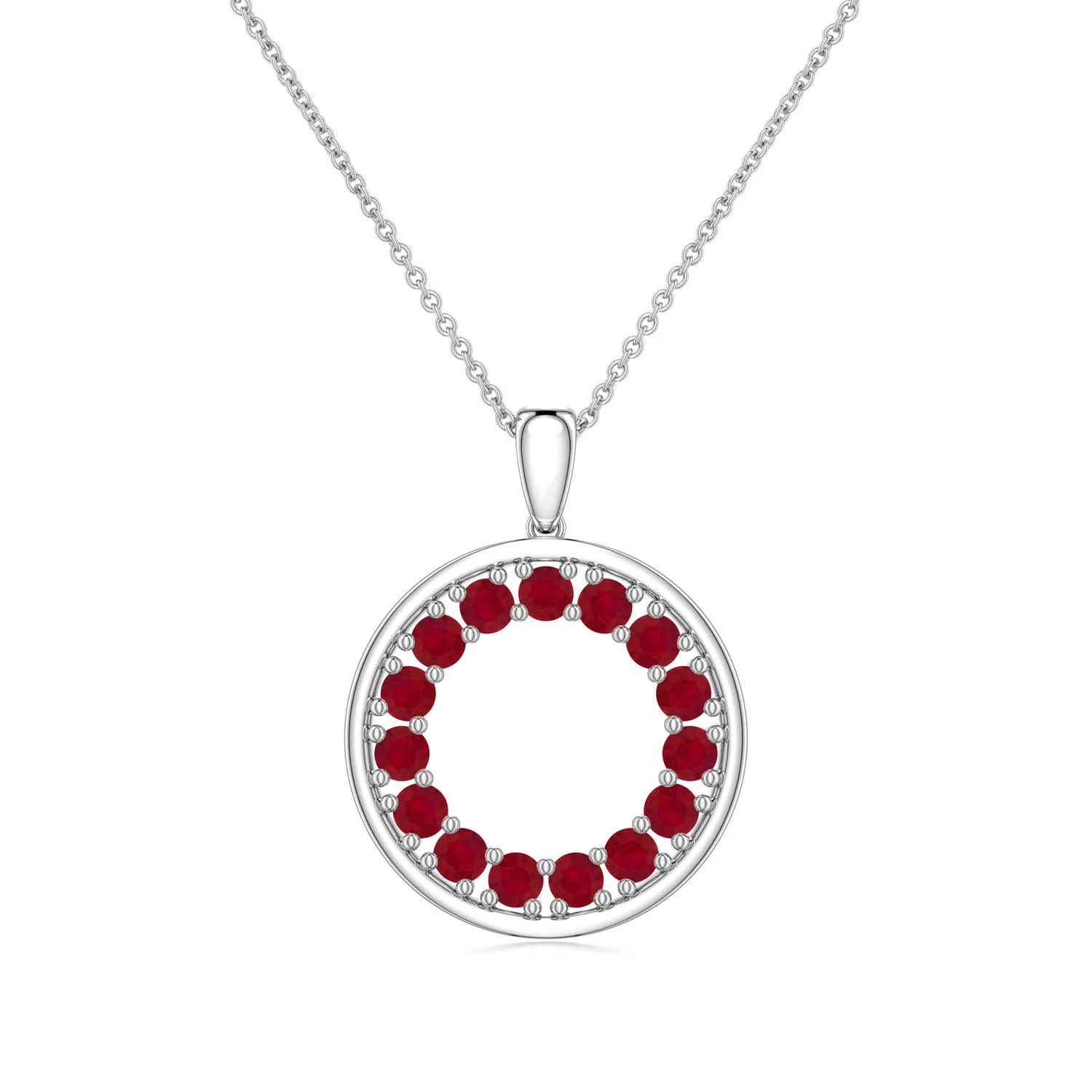0.81 CTW Round Ruby and Diamond Halo Necklace in 18K White Gold - Image 8