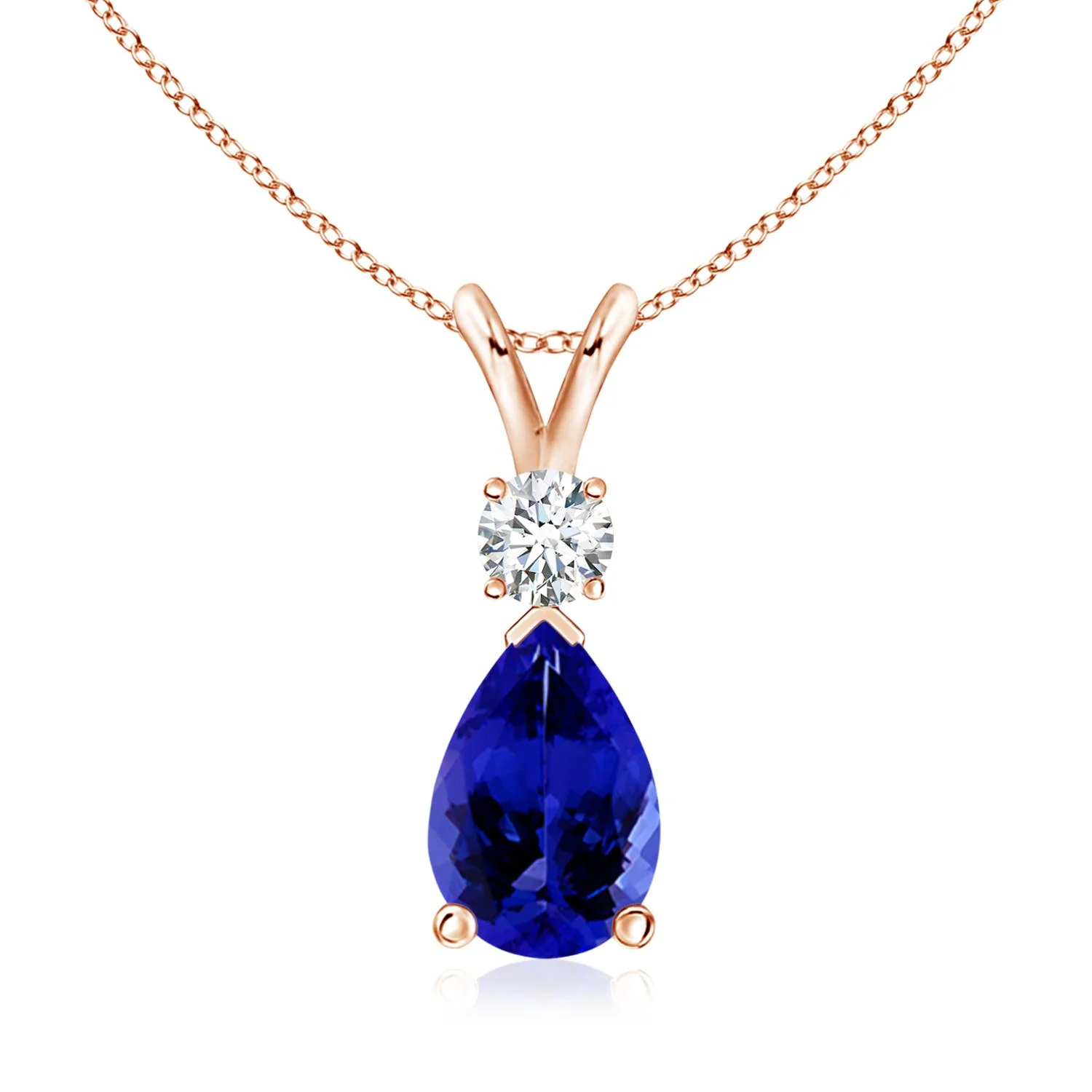 14.95 CTW Pear Tanzanite and Akoya Pearl Drop Necklace in 18K Rose Gold - Image 8