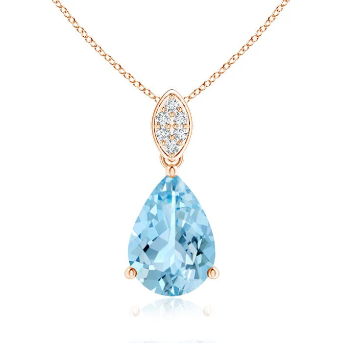 5.2 CTW Pear Aquamarine and Partially Graduated Freshwater Pearl Necklace in 18K Rose Gold - Image 7